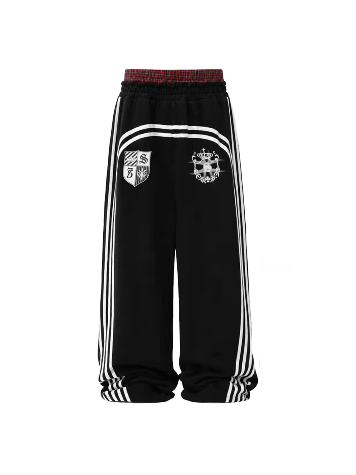 SEXXDEVIL Plaid Double-Waistband Striped Sweatpants