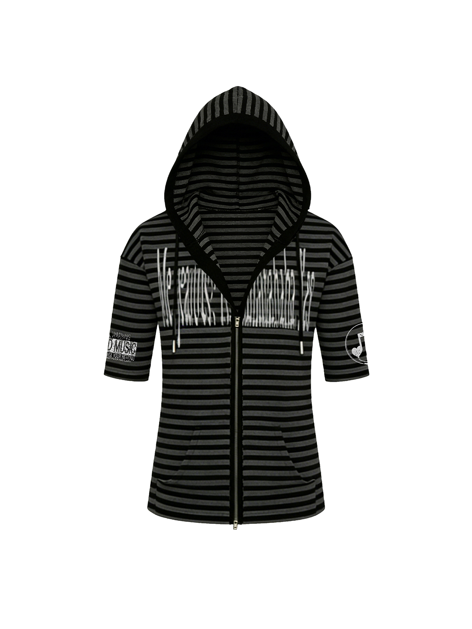 PAIKI Stripe Slogan Hooded Short-Sleeve Jacket
