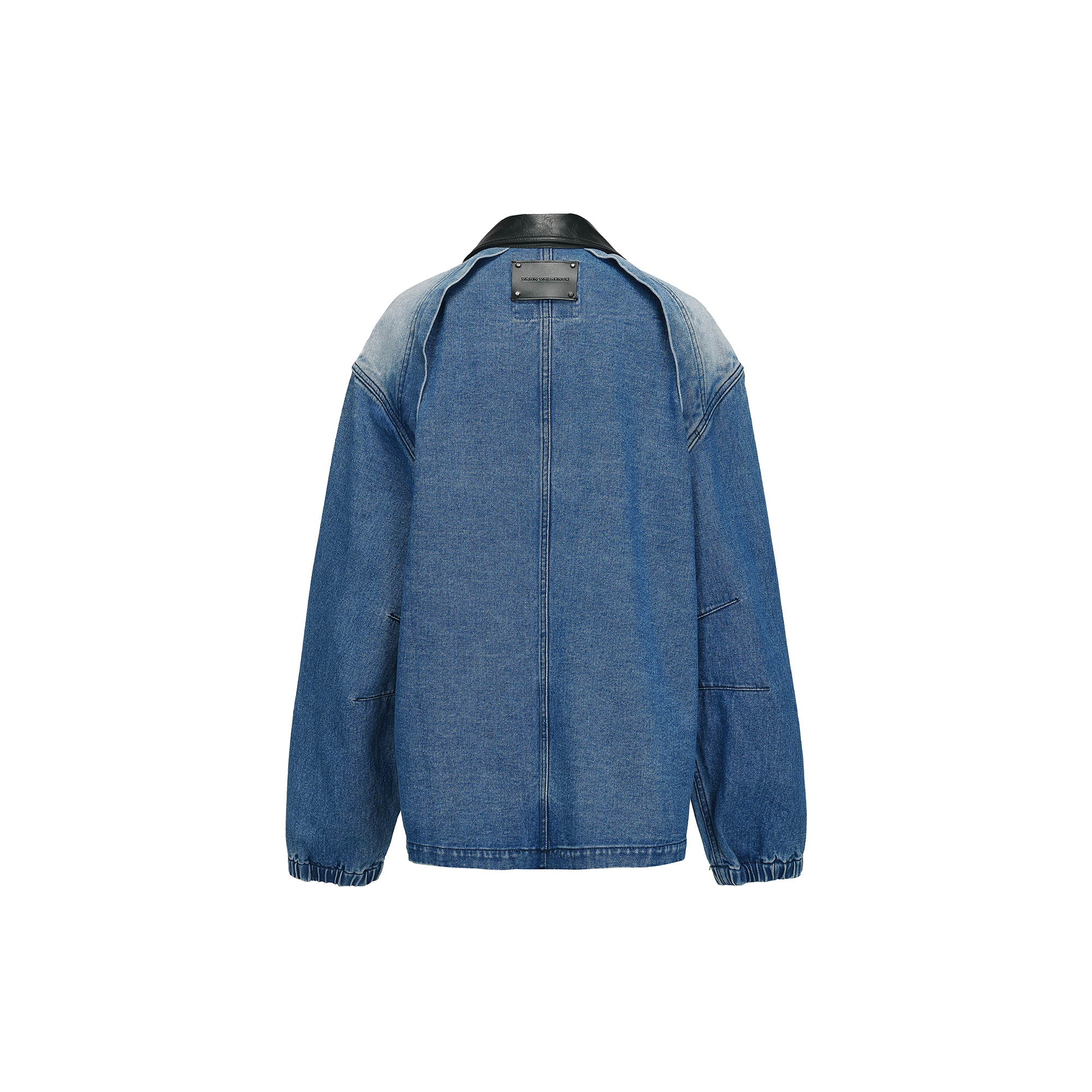 VANN VALRENCE Washed Contrast Faux-Leather Collar Denim Jacket