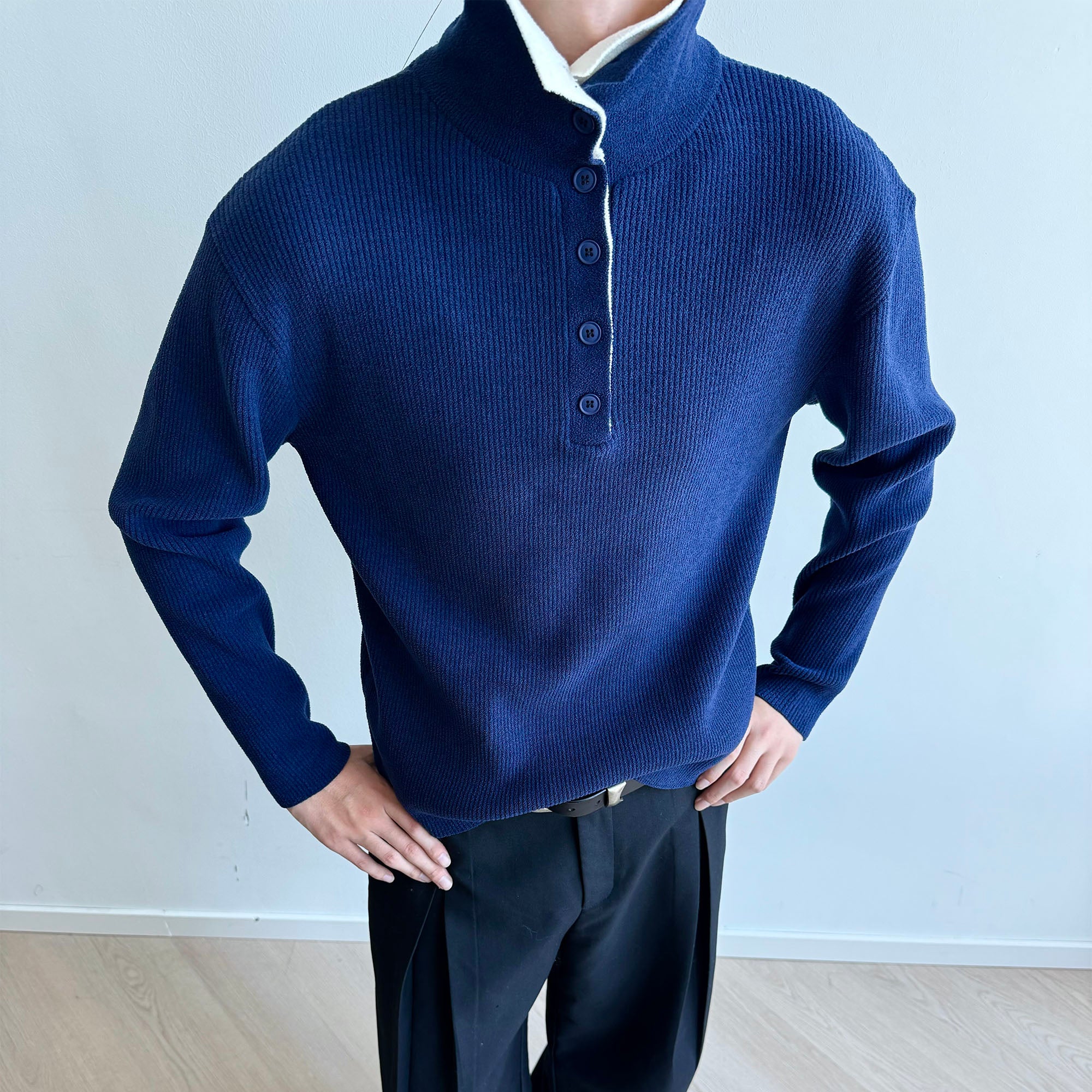KREATE Contrast Layered Collar Ribbed Sweater, premium urban and streetwear designers apparel on PROJECTISR.com, KREATE