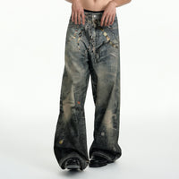 TGNS Beaded Graphic Distressed Oversized Jeans