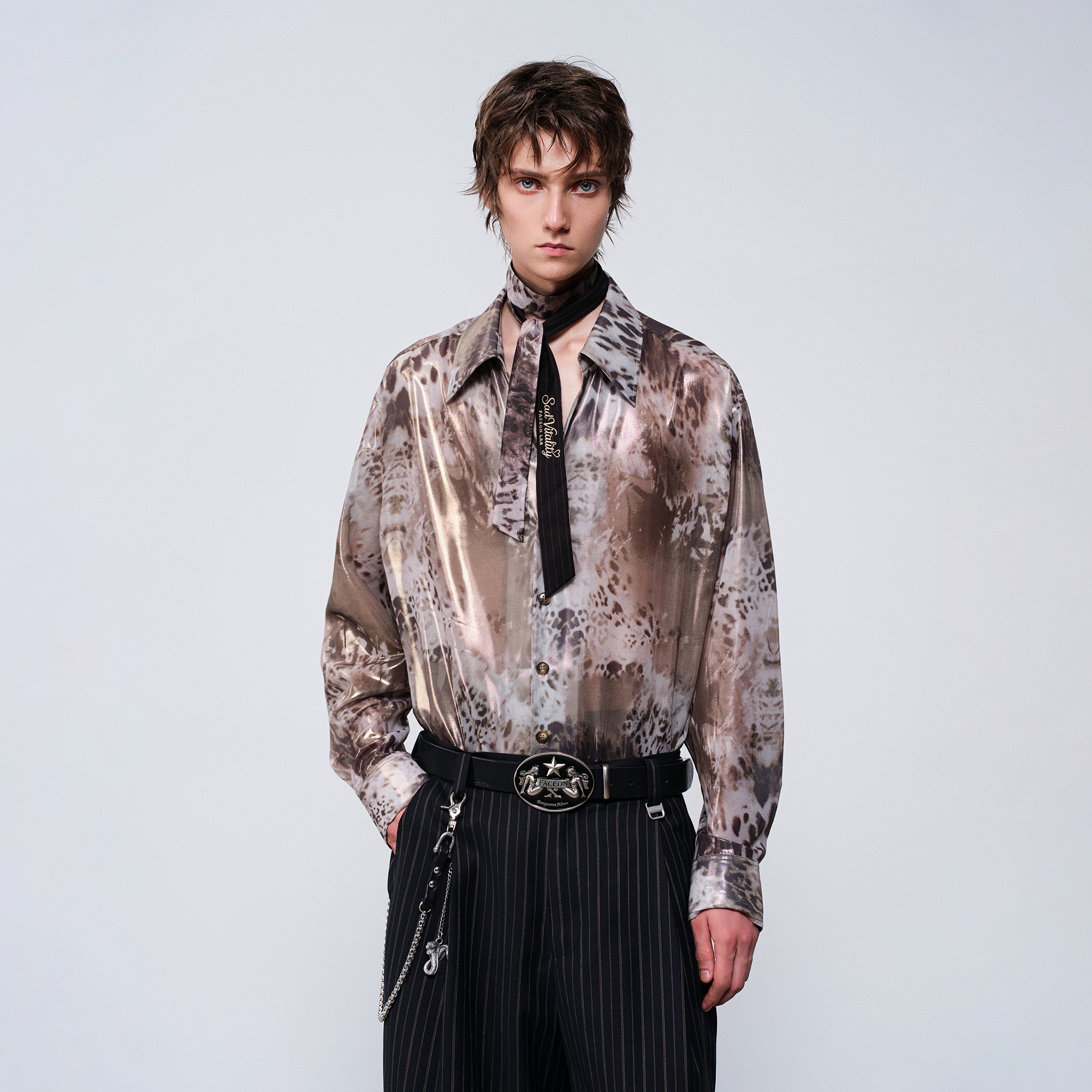FACEONLAB Leopard Satin Oversized Shirt