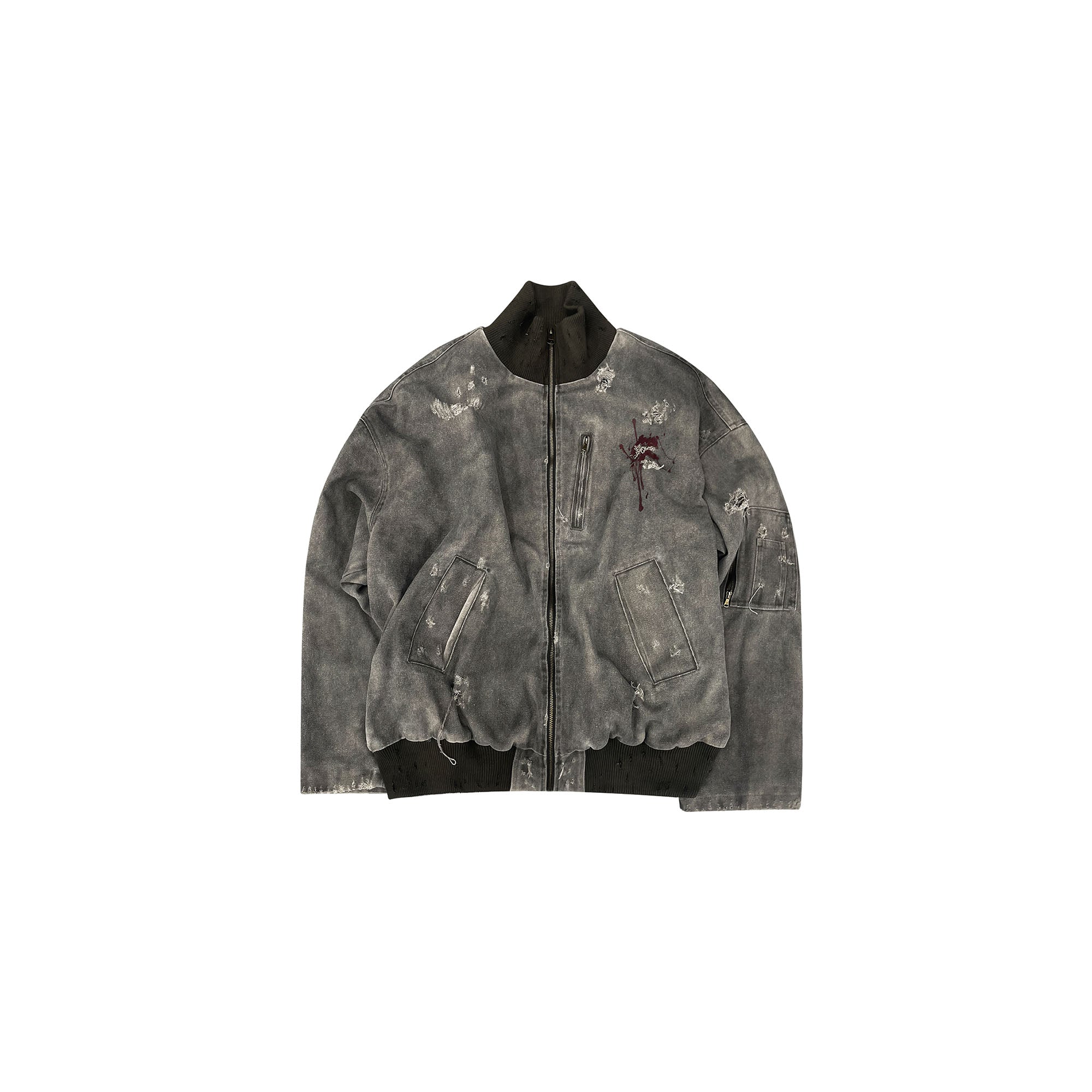 LUUUCAM Dirty-Fit Distressed Canvas Bomber Jacket