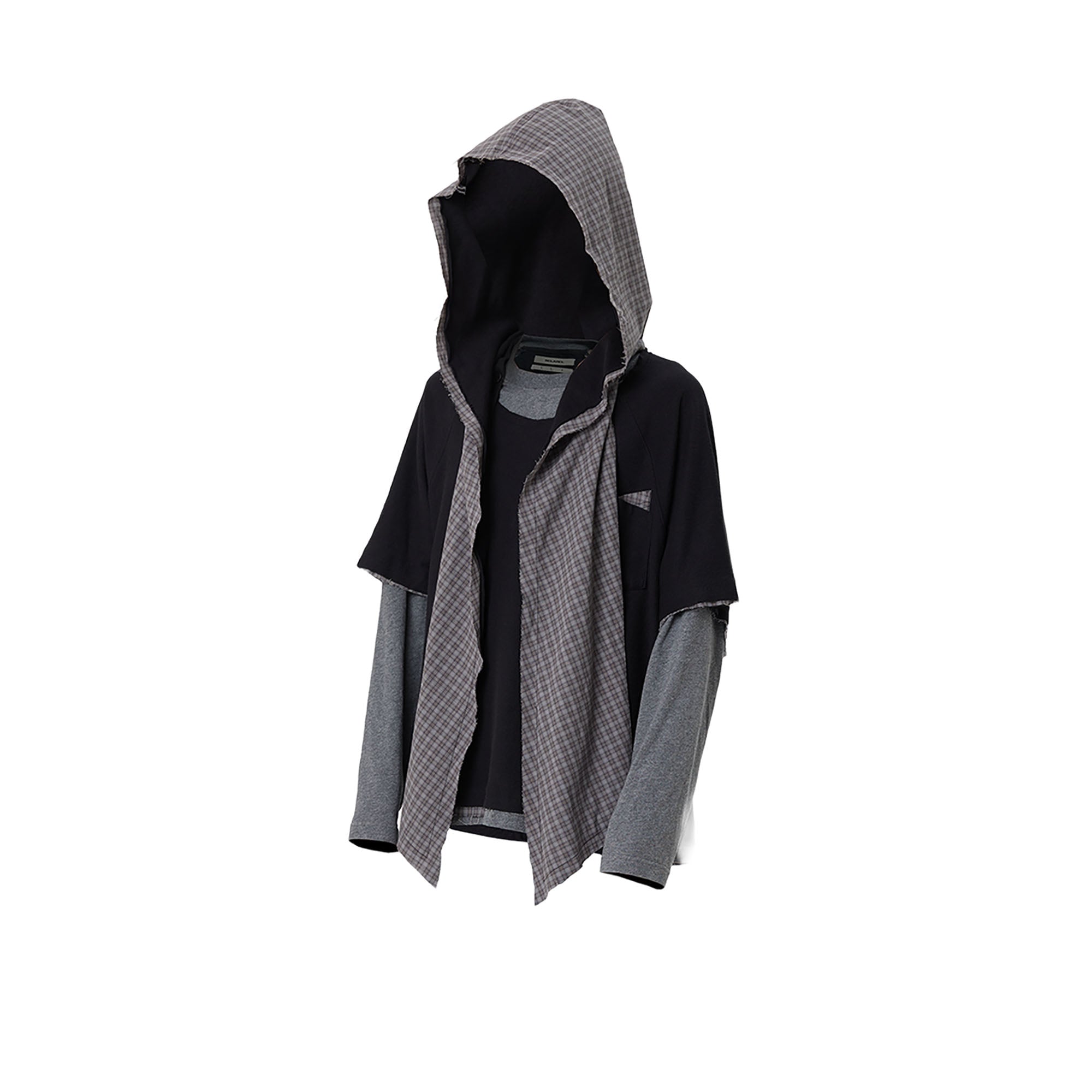 RELABEL Detachable Snood Hood Spliced Long-Sleeve Tee