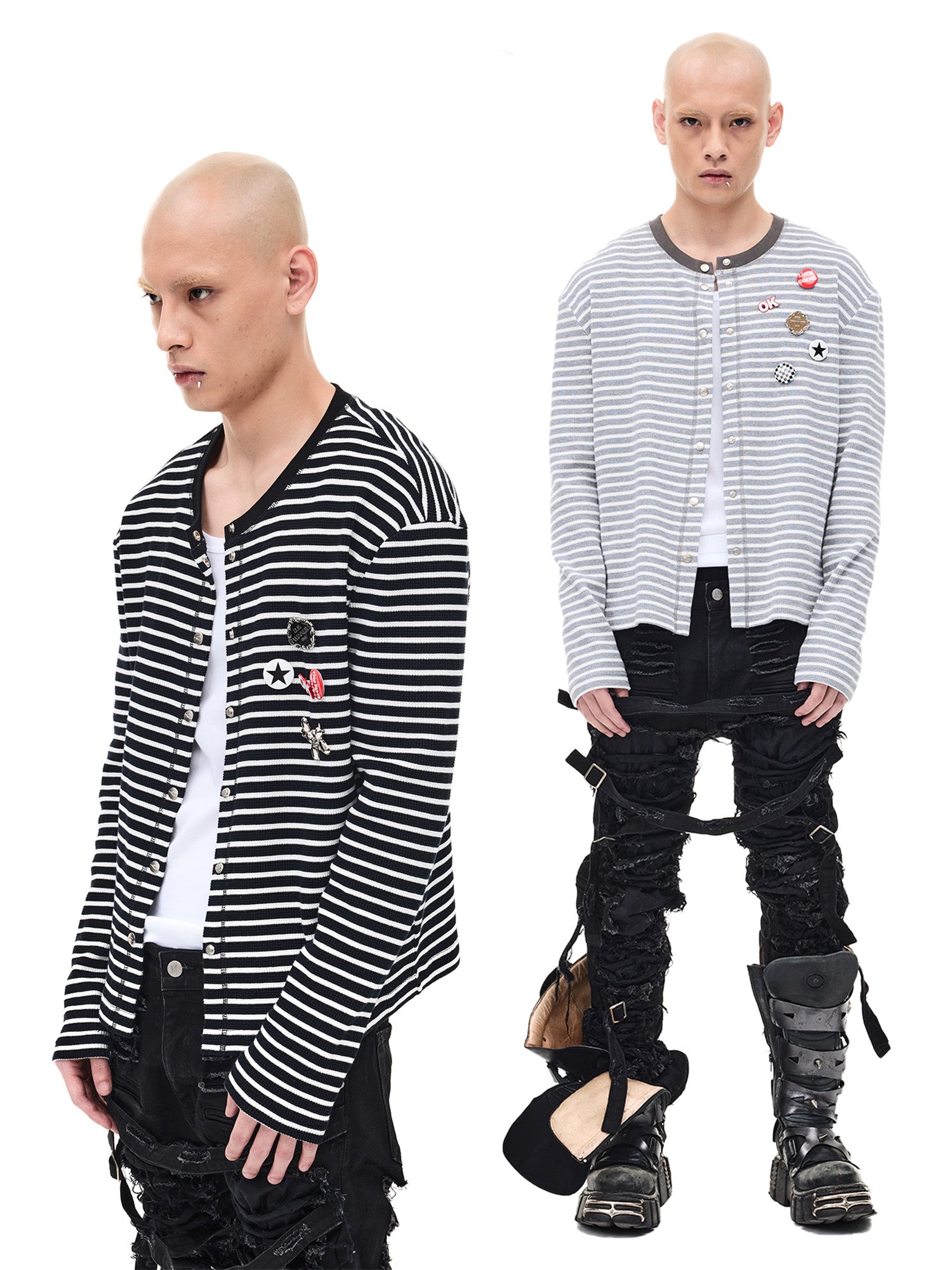 WHISTLEHUNTER Striped Badge Snap Slim Cardigan, premium urban and streetwear designers apparel on PROJECTISR.com, WHISTLEHUNTER