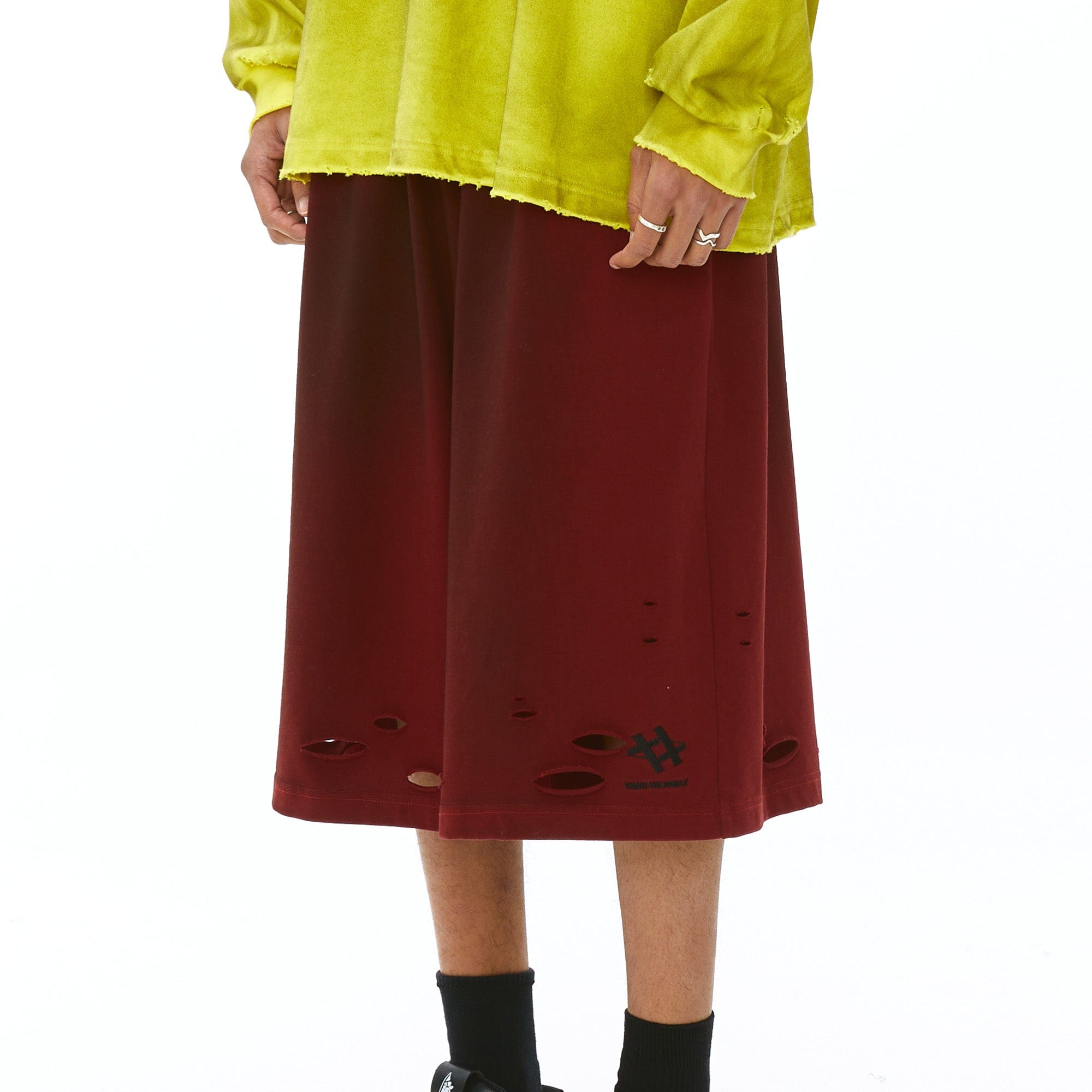 VANN VALRENCE Washed Gradient Distressed Oversized Shorts