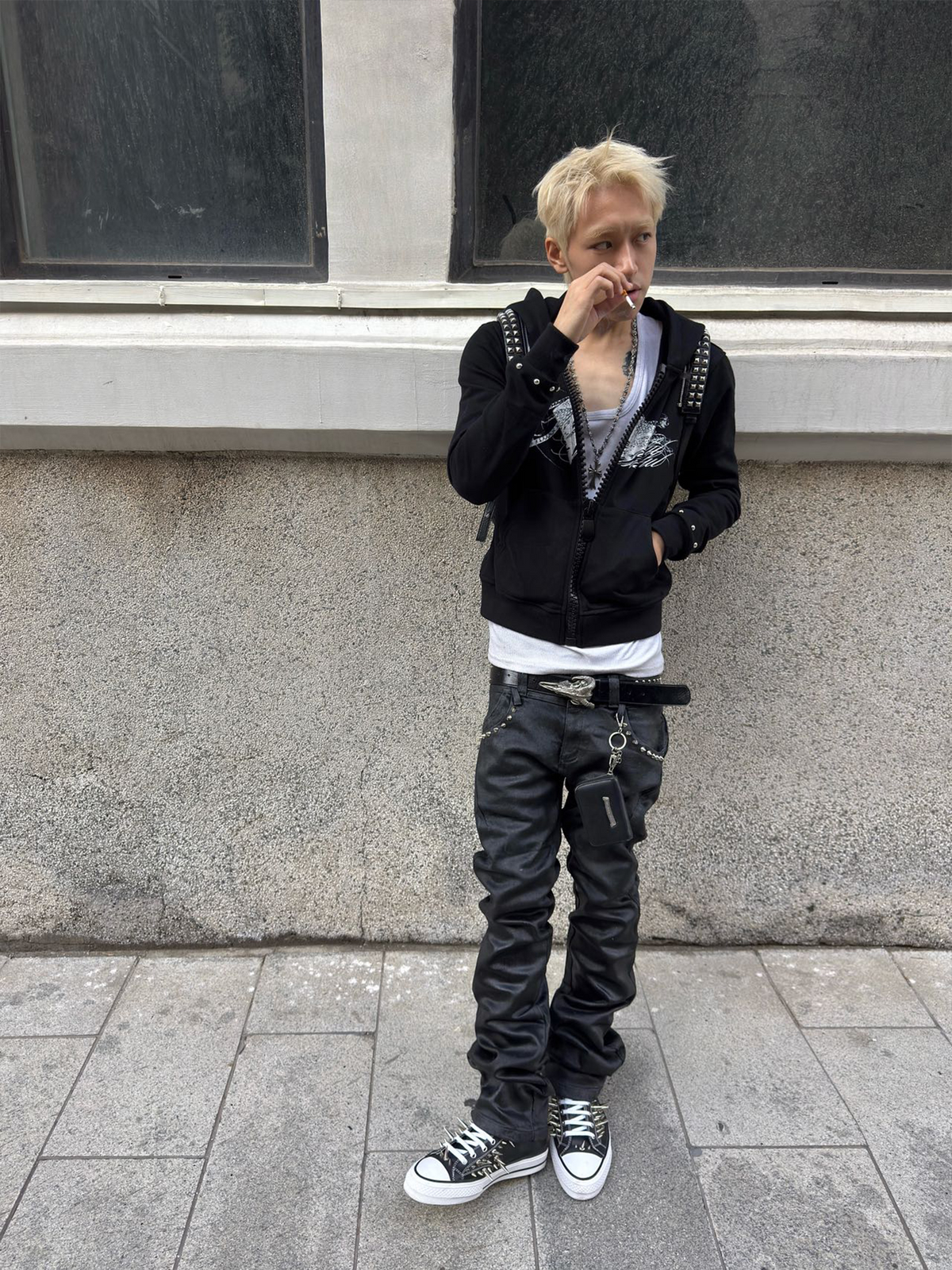 SAXGENWON Studded Zip-Up Iridescent Leopard Hoodie