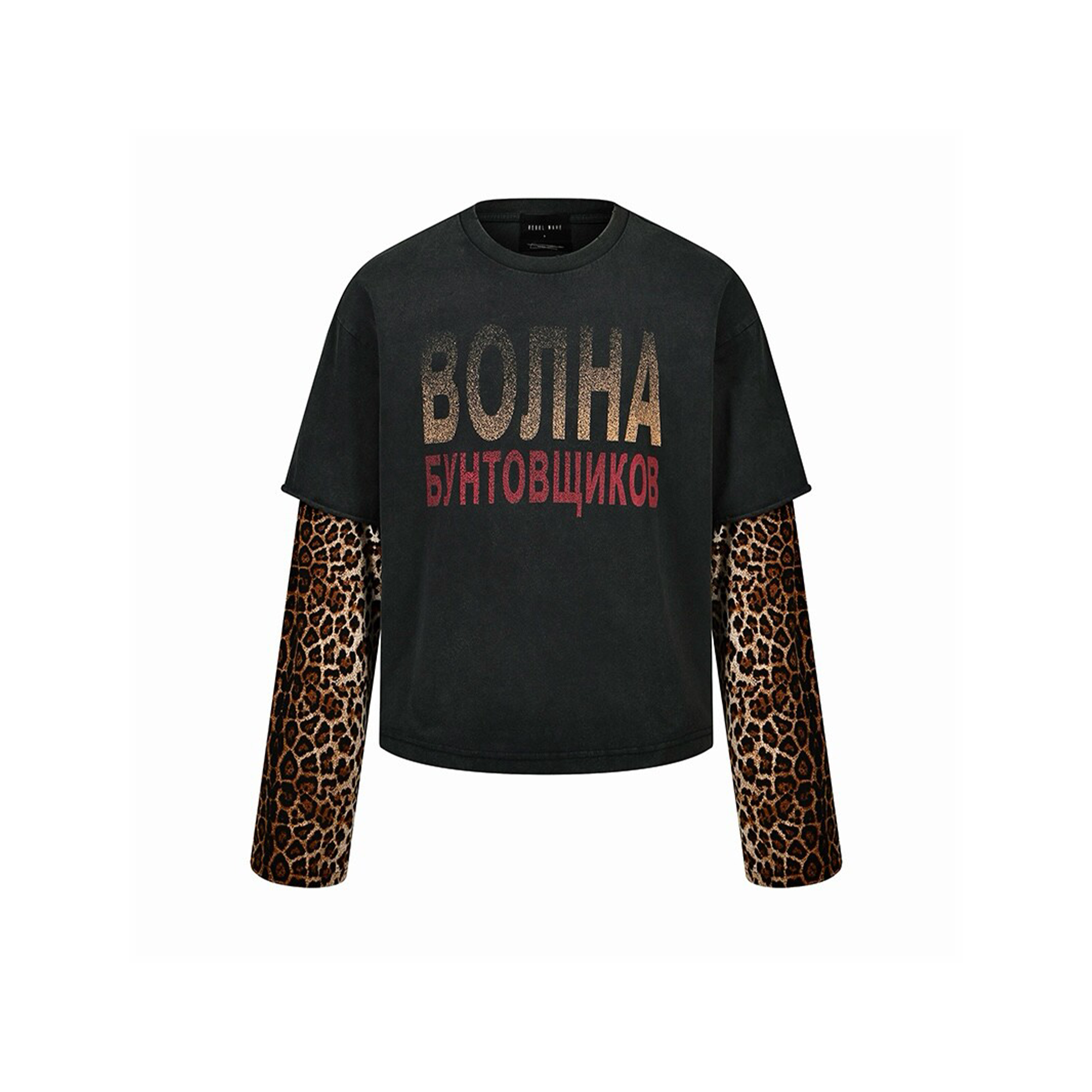 REBEL WAVE Leopard Layered Washed Graphic Long-Sleeve Tee