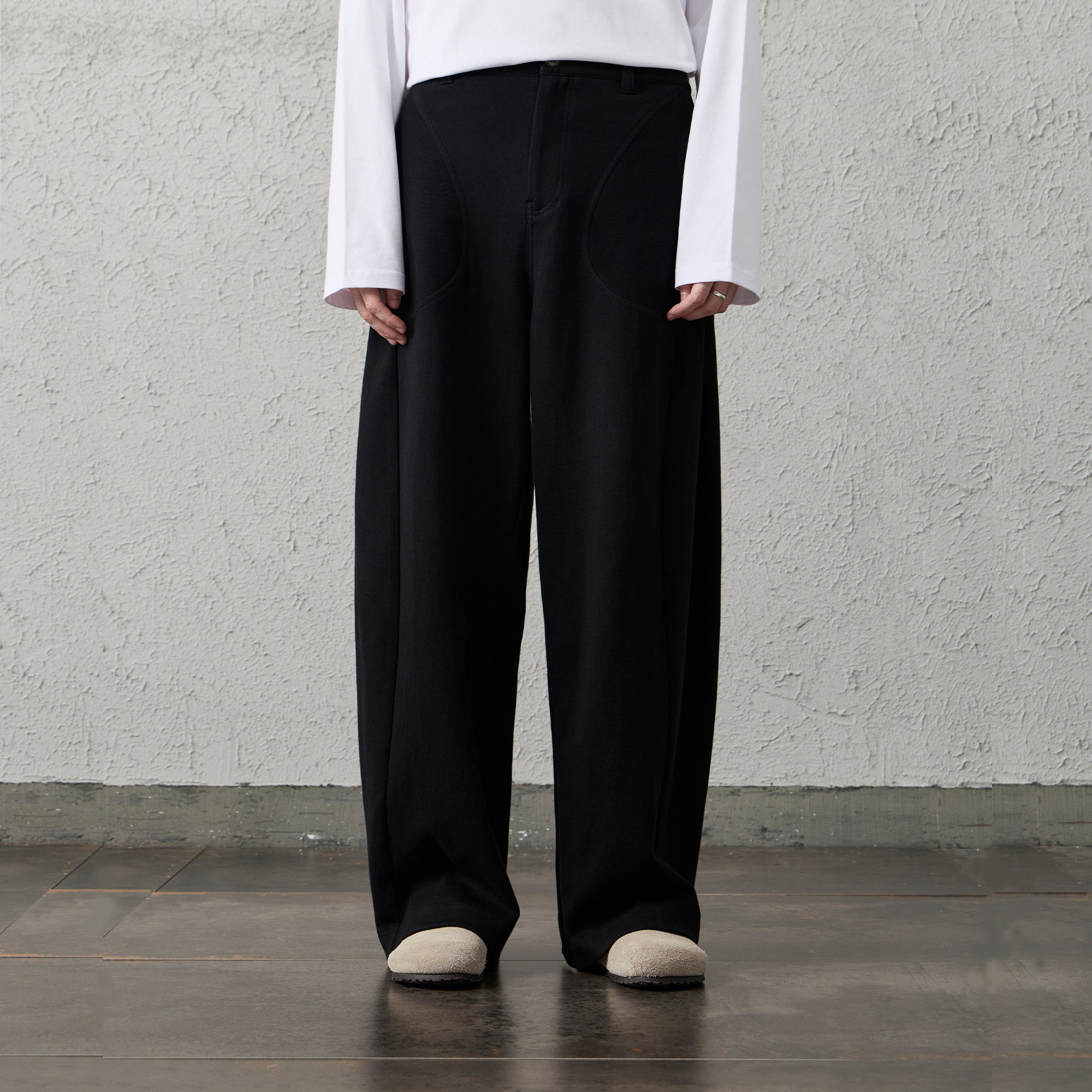 ORGANIC EMOTION Pleat Seam Curved Pants, premium urban and streetwear designers apparel on PROJECTISR.com, ORGANIC EMOTION