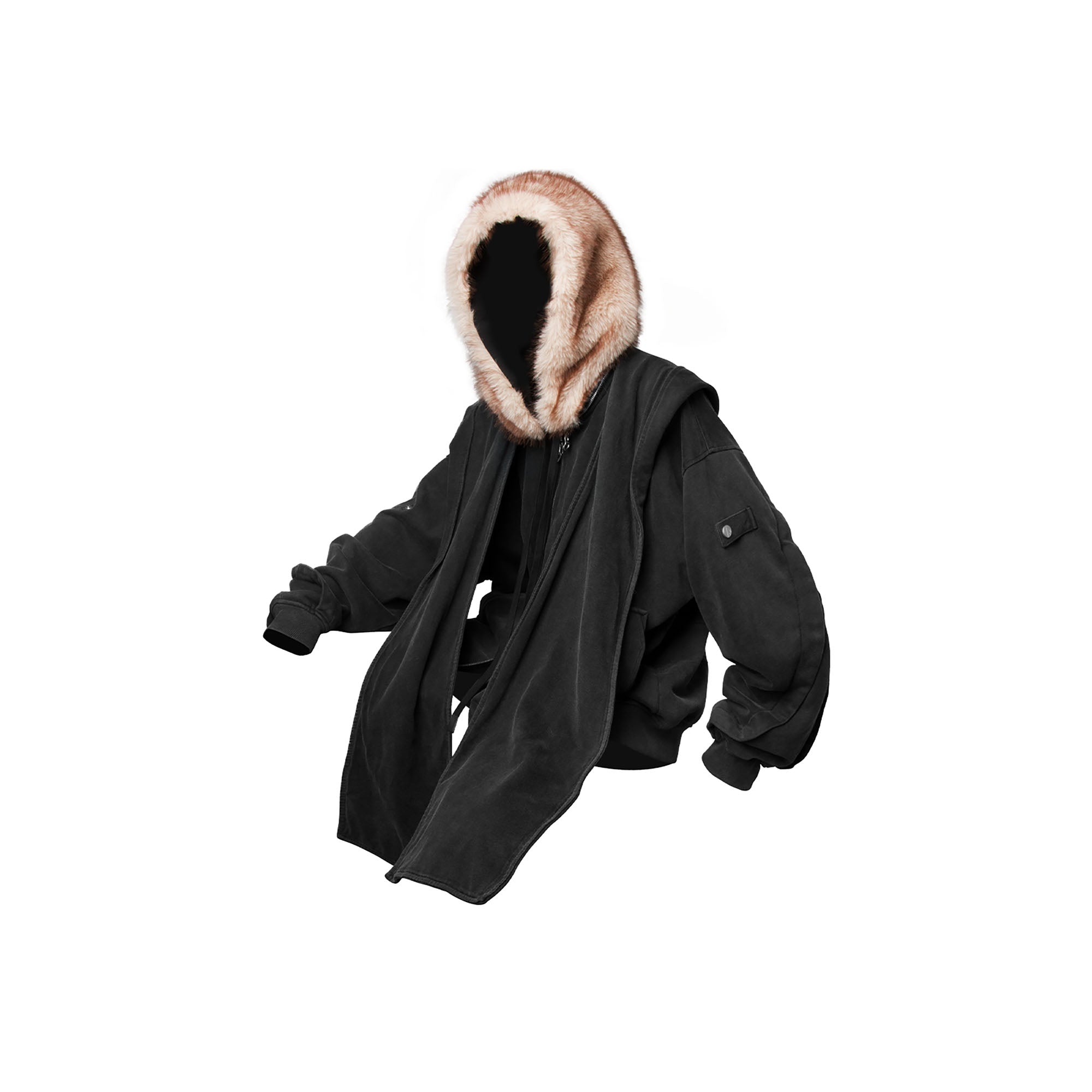 RELABEL Detachable Faux Fur Hood Jacket Black