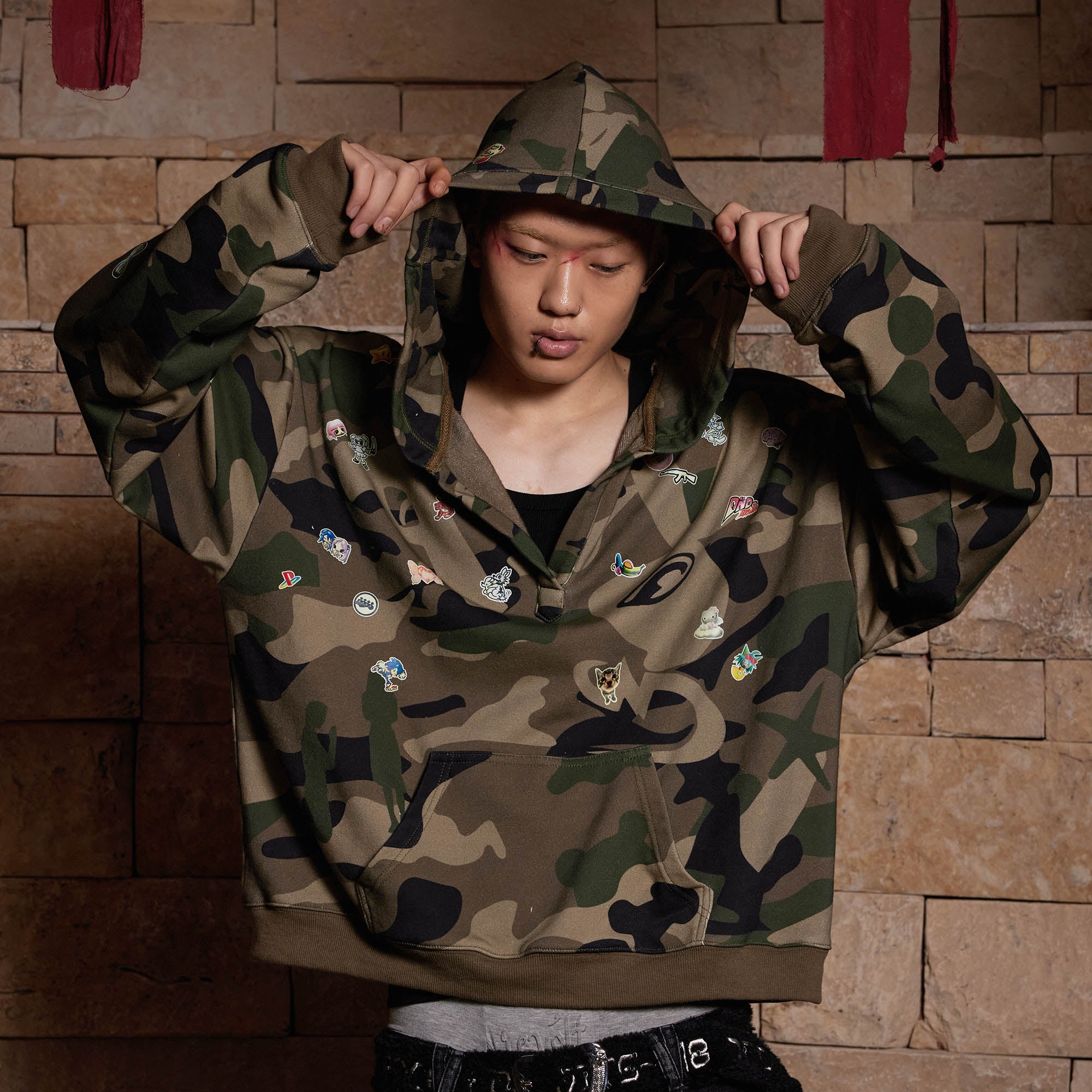 DND4DES The Stickers Camo V-Neck Hoodie