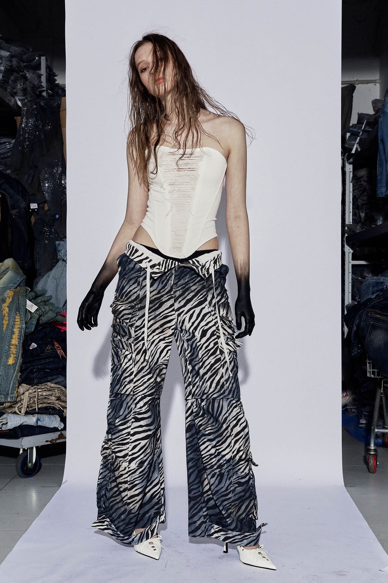 DND4DESxFaychui Zebra Drawstring Pleated Wide-Leg Pants