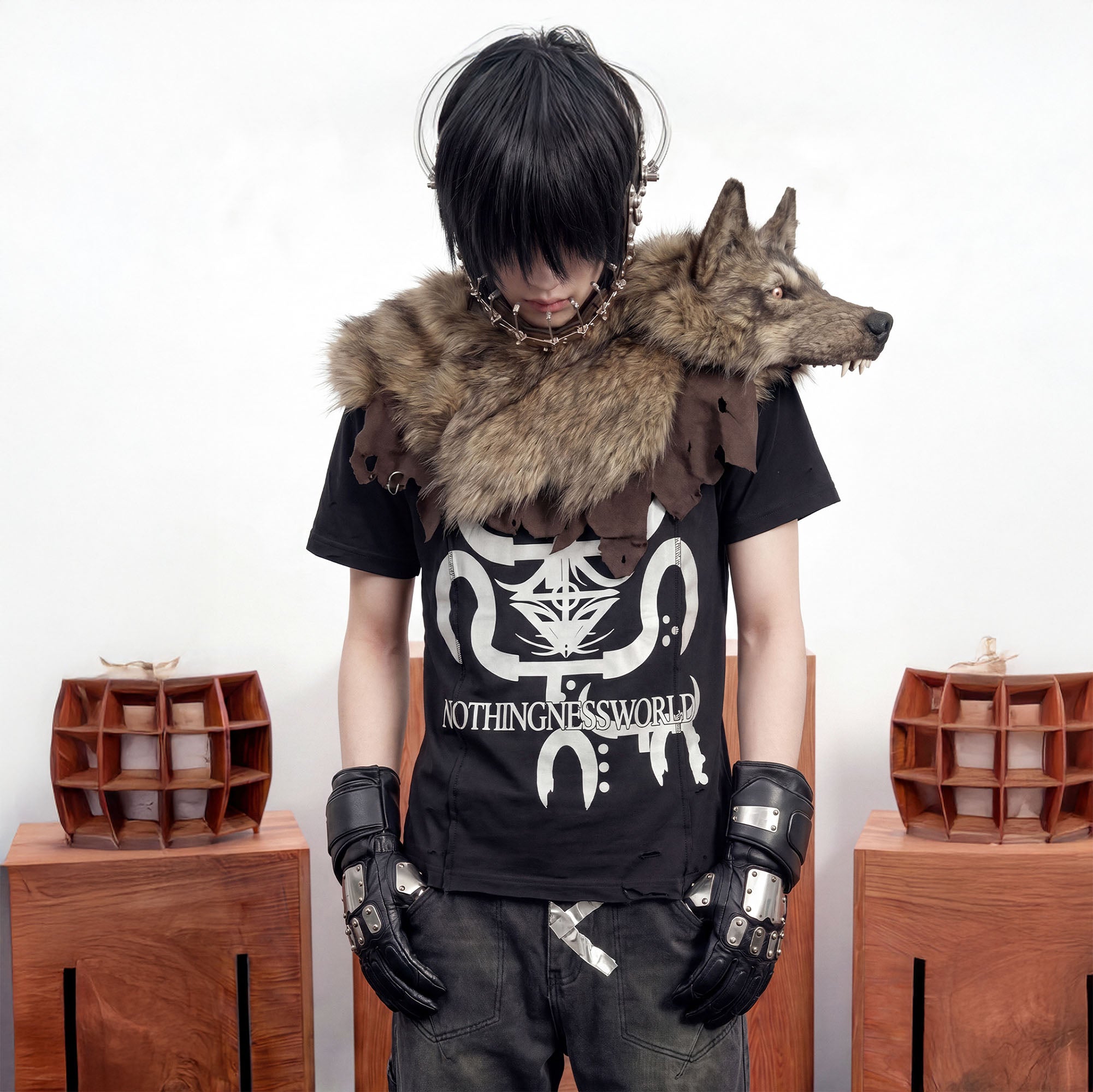 NOTHINGNESS WORLD Distressed Wormhole Graphic Boxy Tee