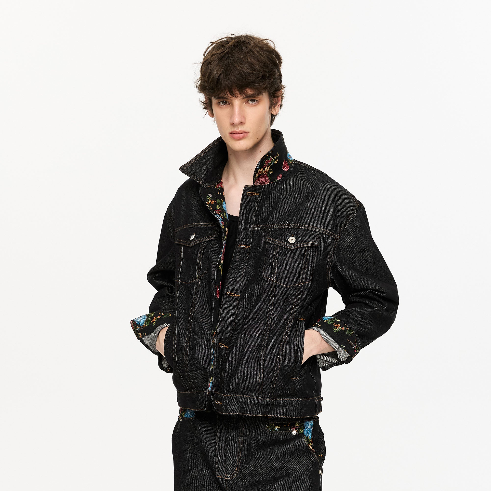 KREATE Floral Lined Stitched Denim Jacket, premium urban and streetwear designers apparel on PROJECTISR.com, KREATE