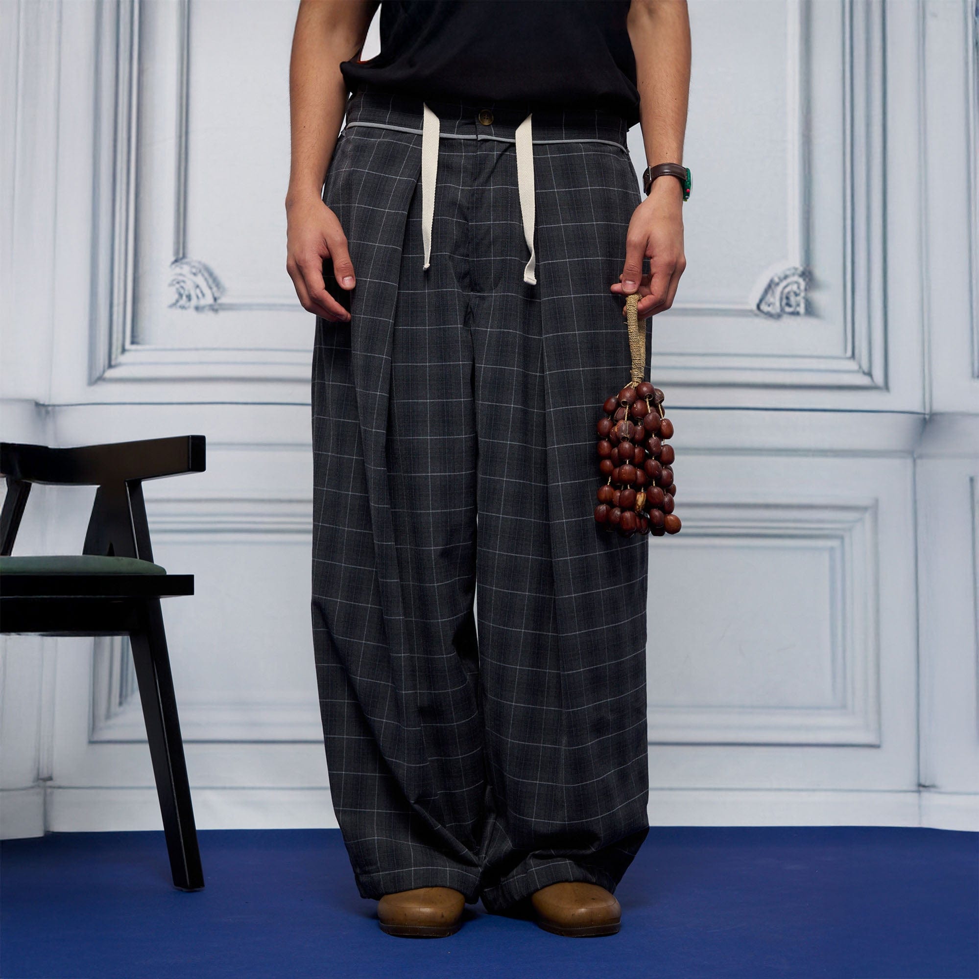 UNLIMITED MOTE Pleated Drawstring Wide-Leg Pants, premium urban and streetwear designers apparel on PROJECTISR.com, UNLIMITED MOTE