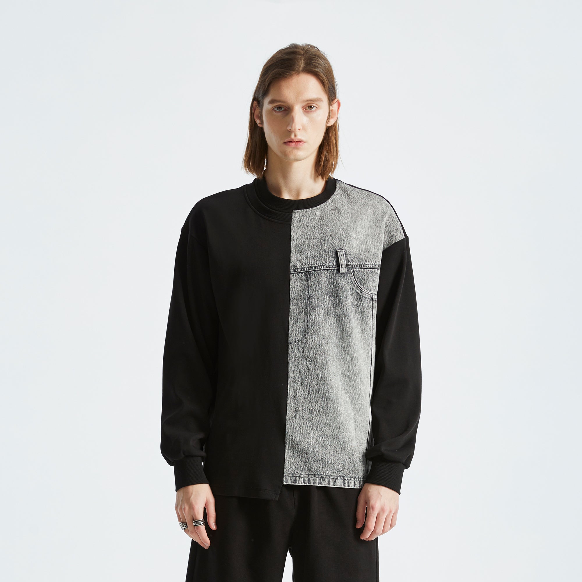 ORGANIC EMOTION Denim Spliced Long-Sleeve Tee