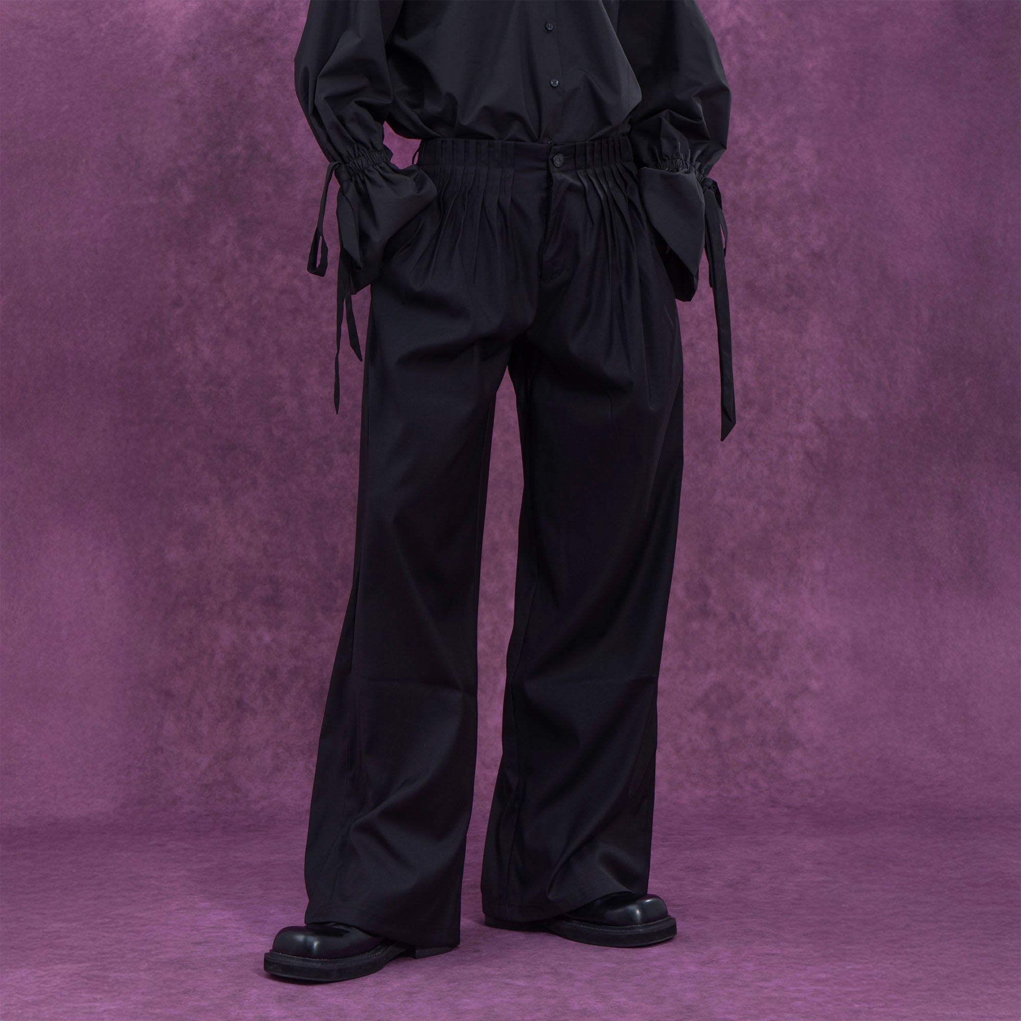 CLP Pleated Waist Structured Wide-Leg Pants