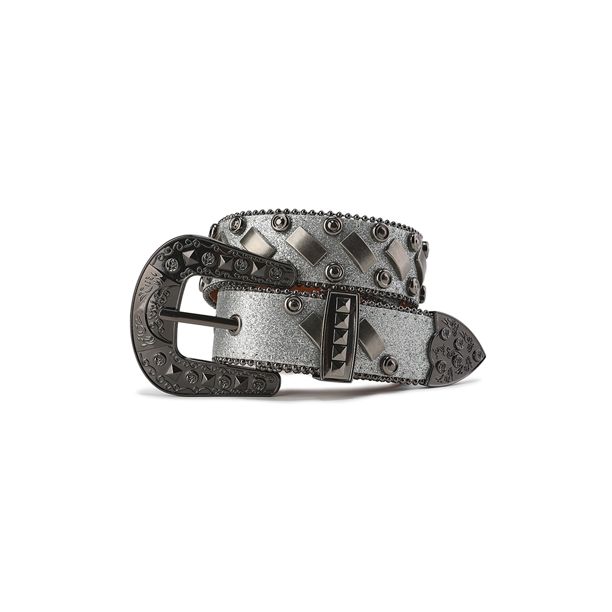 CYCYCY Bar Studded Filigree Leather Belt Gray