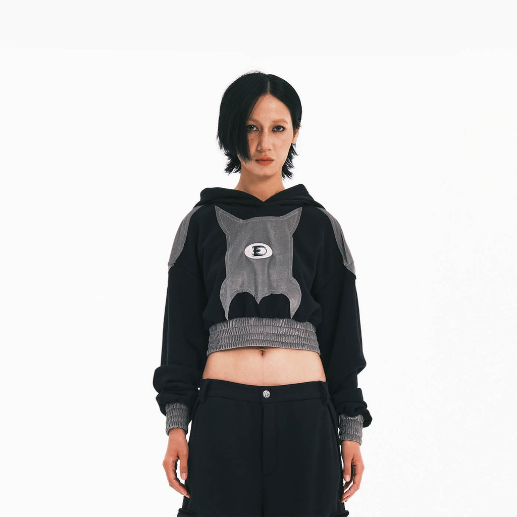 EMBRYO Bat Patchwork Cropped Hoodie, premium urban and streetwear designers apparel on PROJECTISR.com, EMBRYO