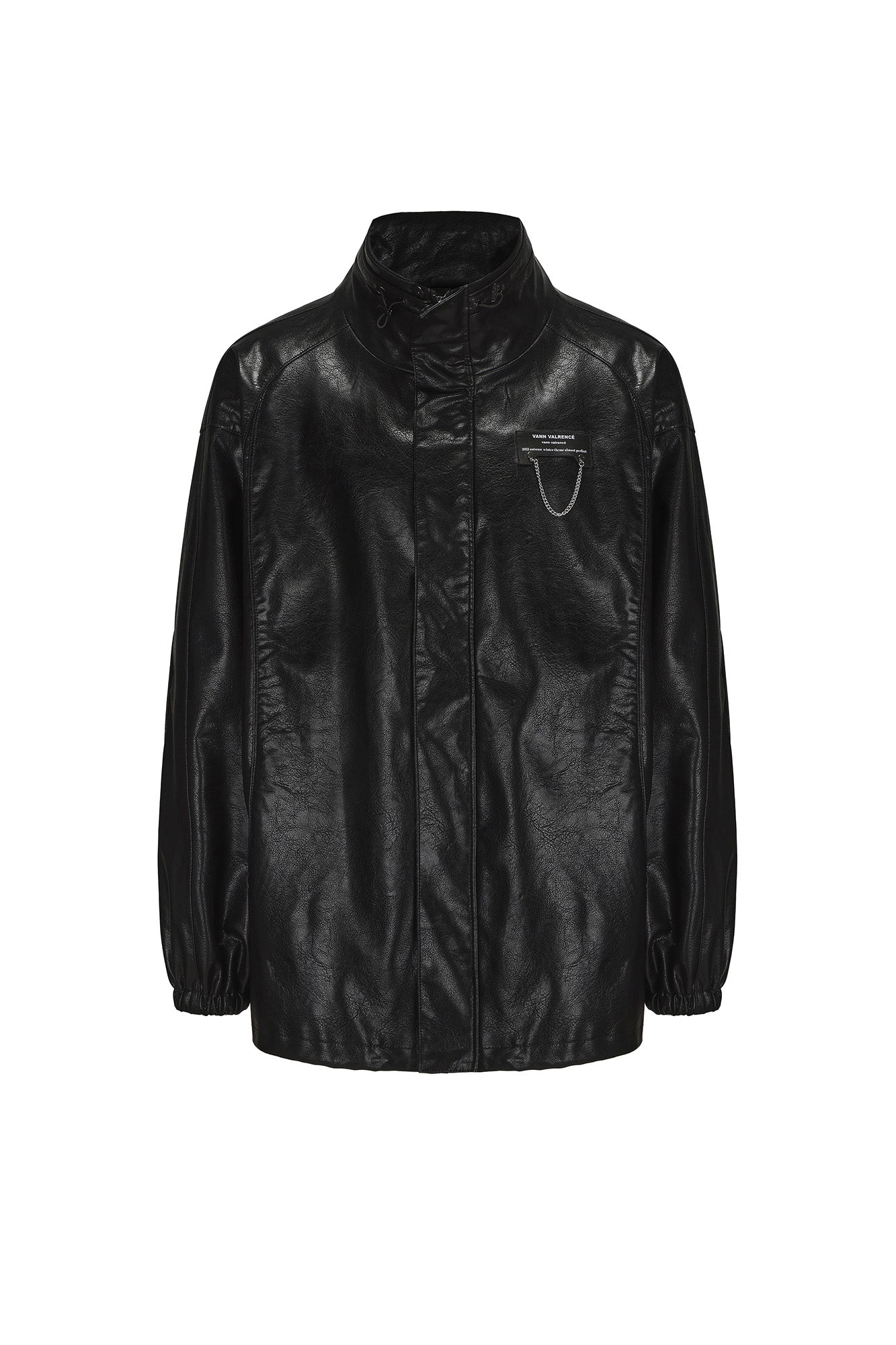 VANN VALRENCE Retro Glossy Faux Leather Jacket