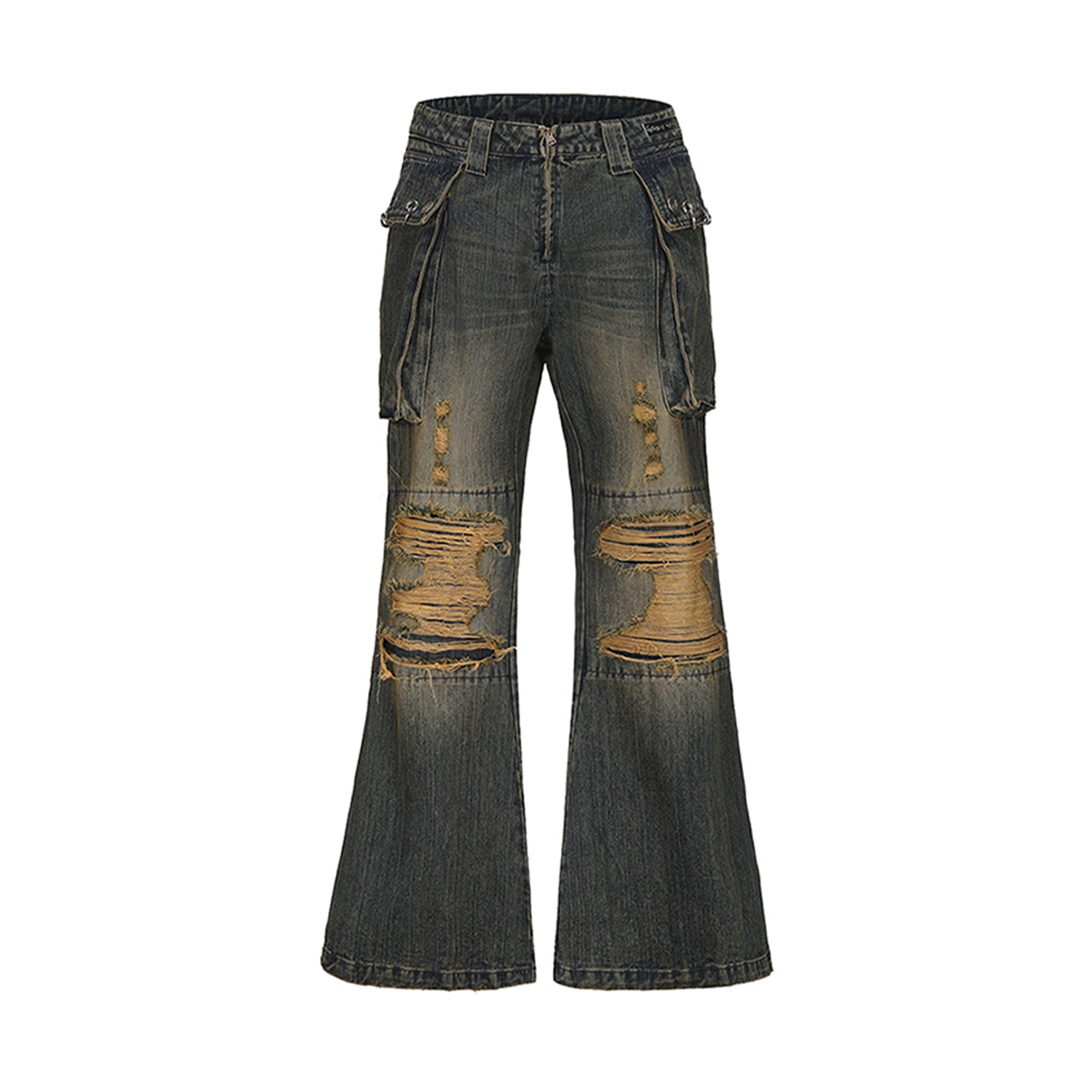 CYCYCY Distressed Big-Pocket Flared Jeans