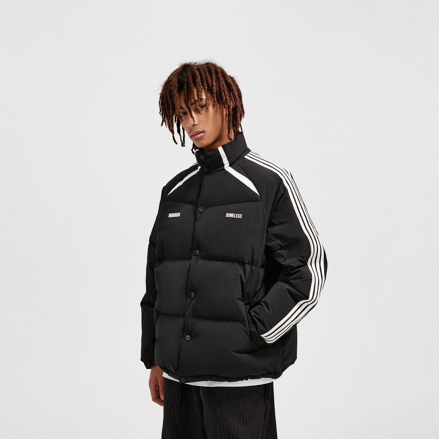 BONELESS Side Stripes Down Jacket, premium urban and streetwear designers apparel on PROJECTISR.com, BONELESS