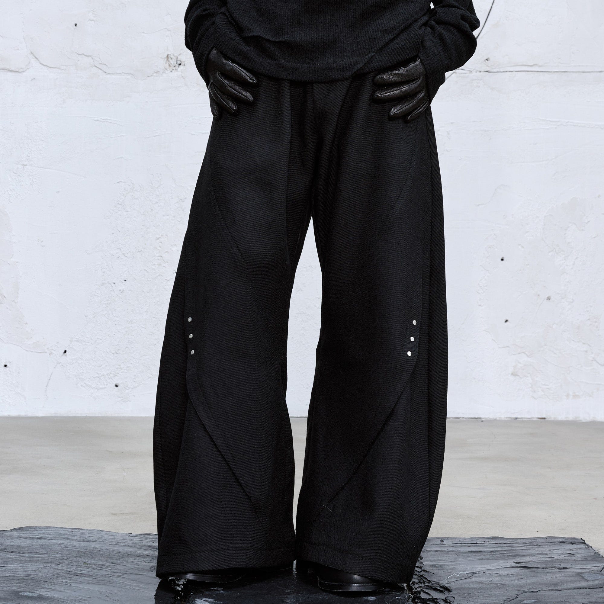 CATSSTAC Curved Draped Wide-Leg Trousers, premium urban and streetwear designers apparel on PROJECTISR.com, CATSSTAC