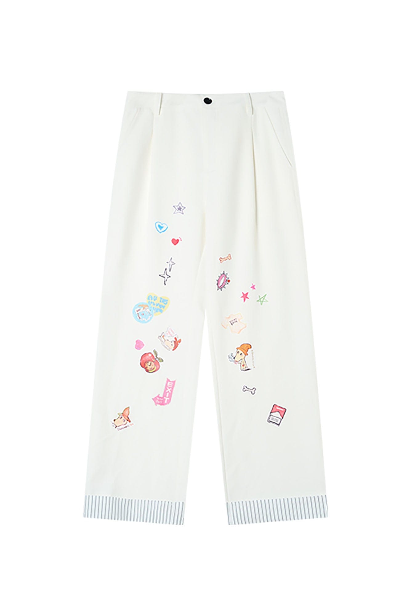 DONSMOKE Puppy Sticker Fold Striped Hem Trousers, premium urban and streetwear designers apparel on PROJECTISR.com, DONSMOKE
