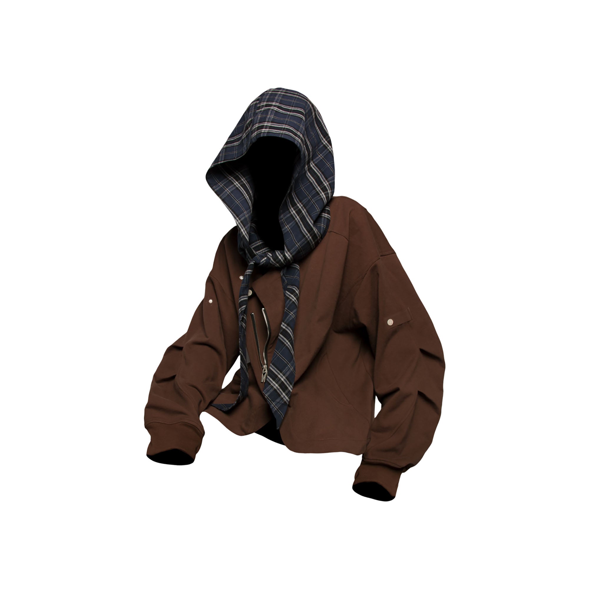 RELABEL Detachable Plaid Hood Jacket Brown
