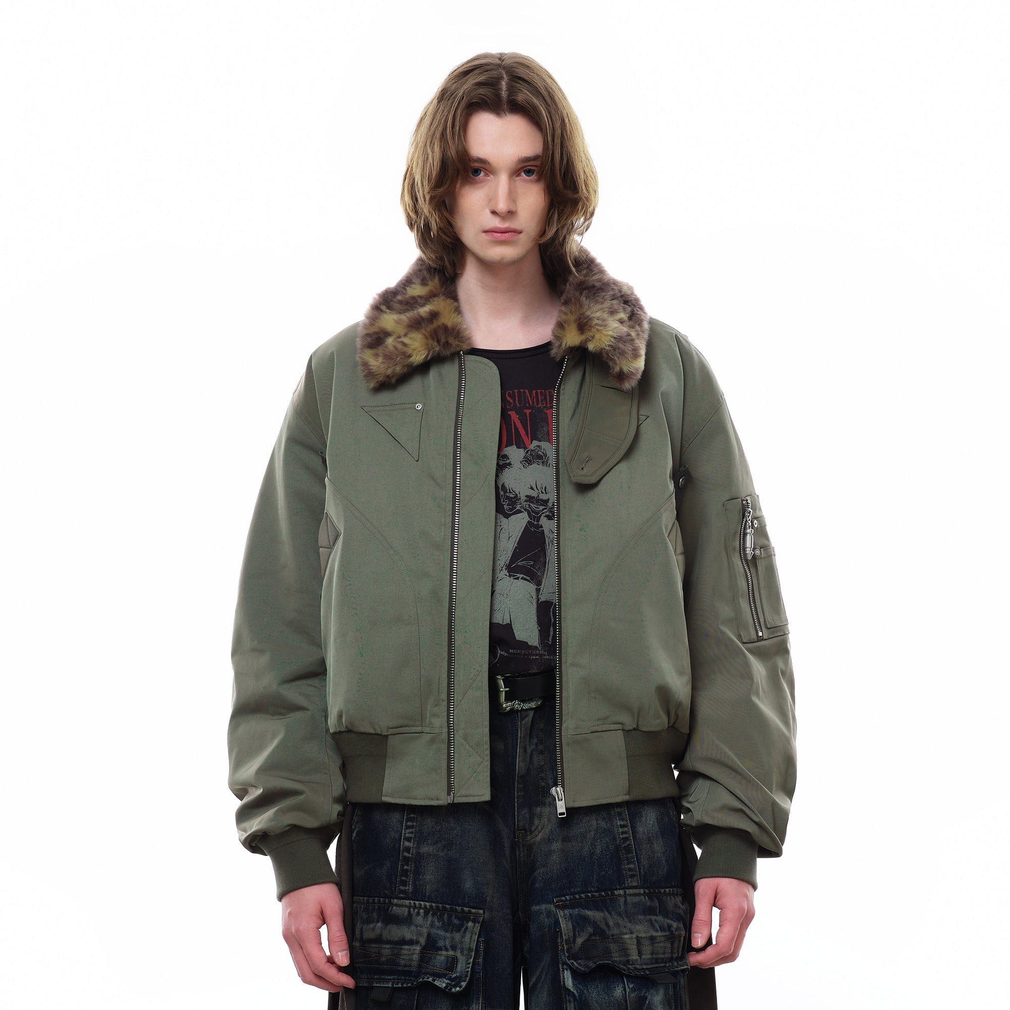 FACEONLAB Fleece-Lined B-15 BOMBER Jacket Green