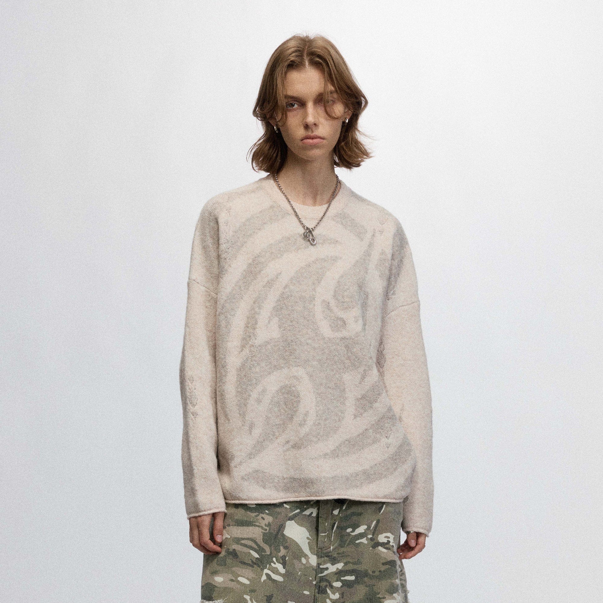 OVDY Abstract Graphics Raw-Edge Sweater