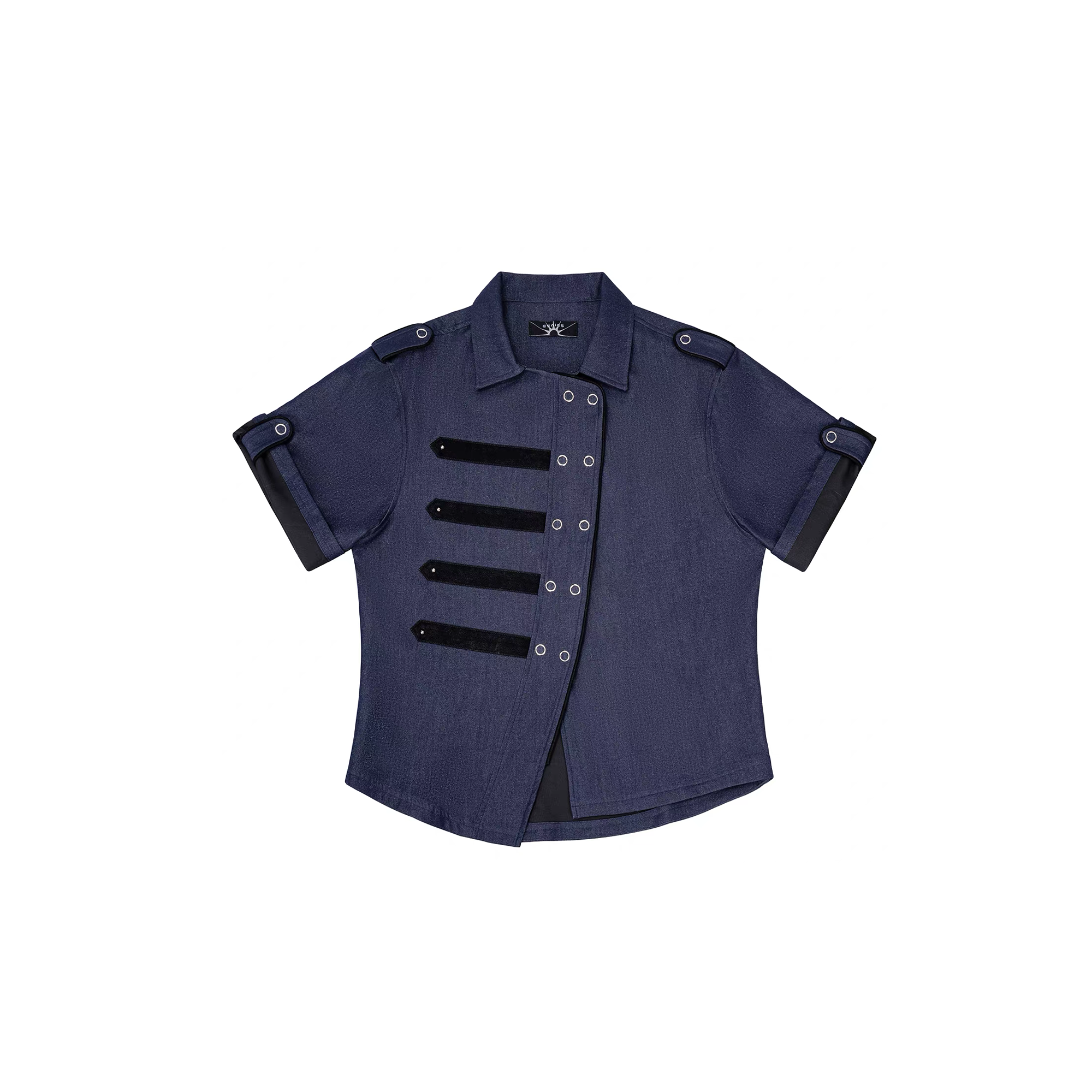 ESAIAS Asymmetrical Rivet-Strap Half Shirt