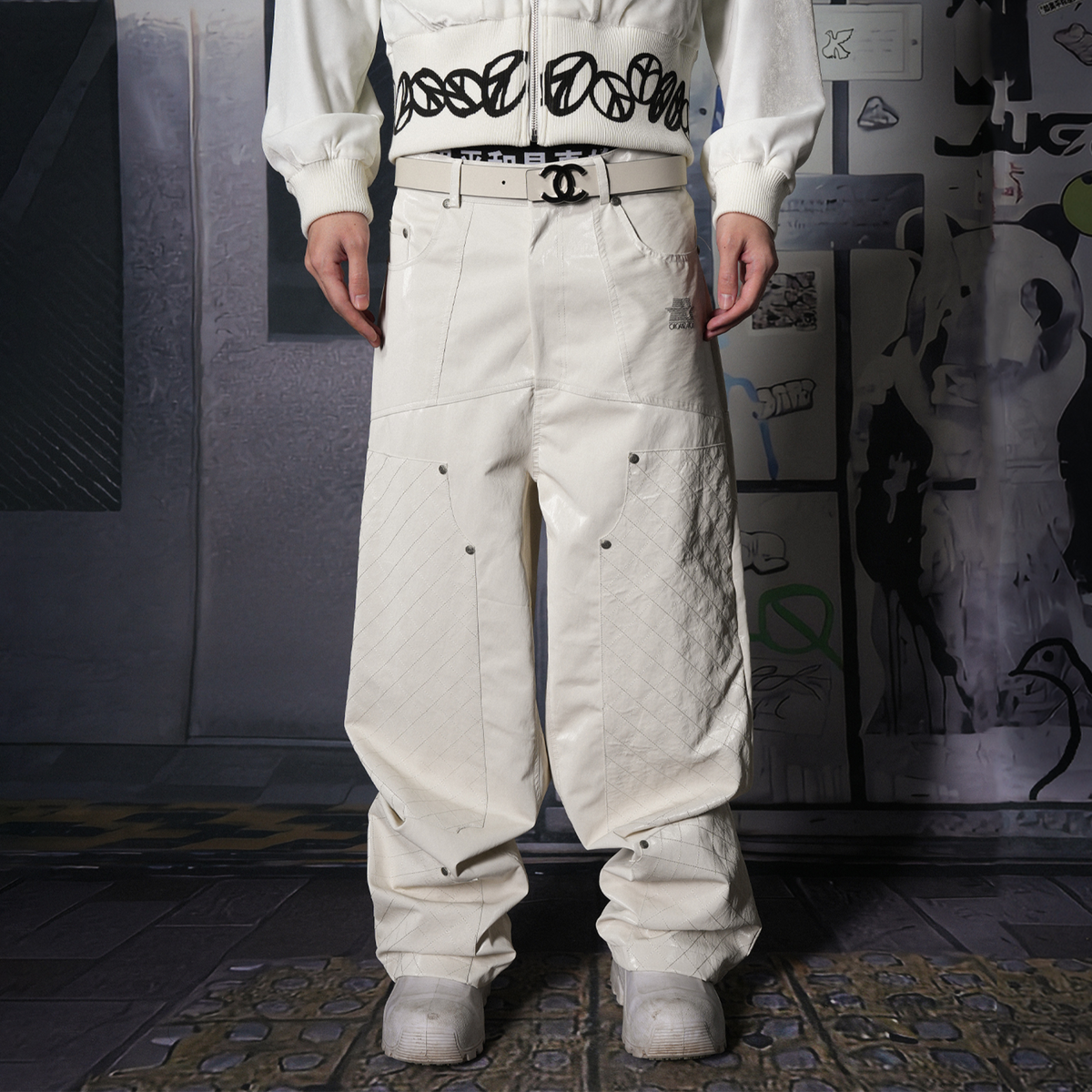 VINKID Crinkled Faux Leather Wide-Leg Pants, premium urban and streetwear designers apparel on PROJECTISR.com, VINKID