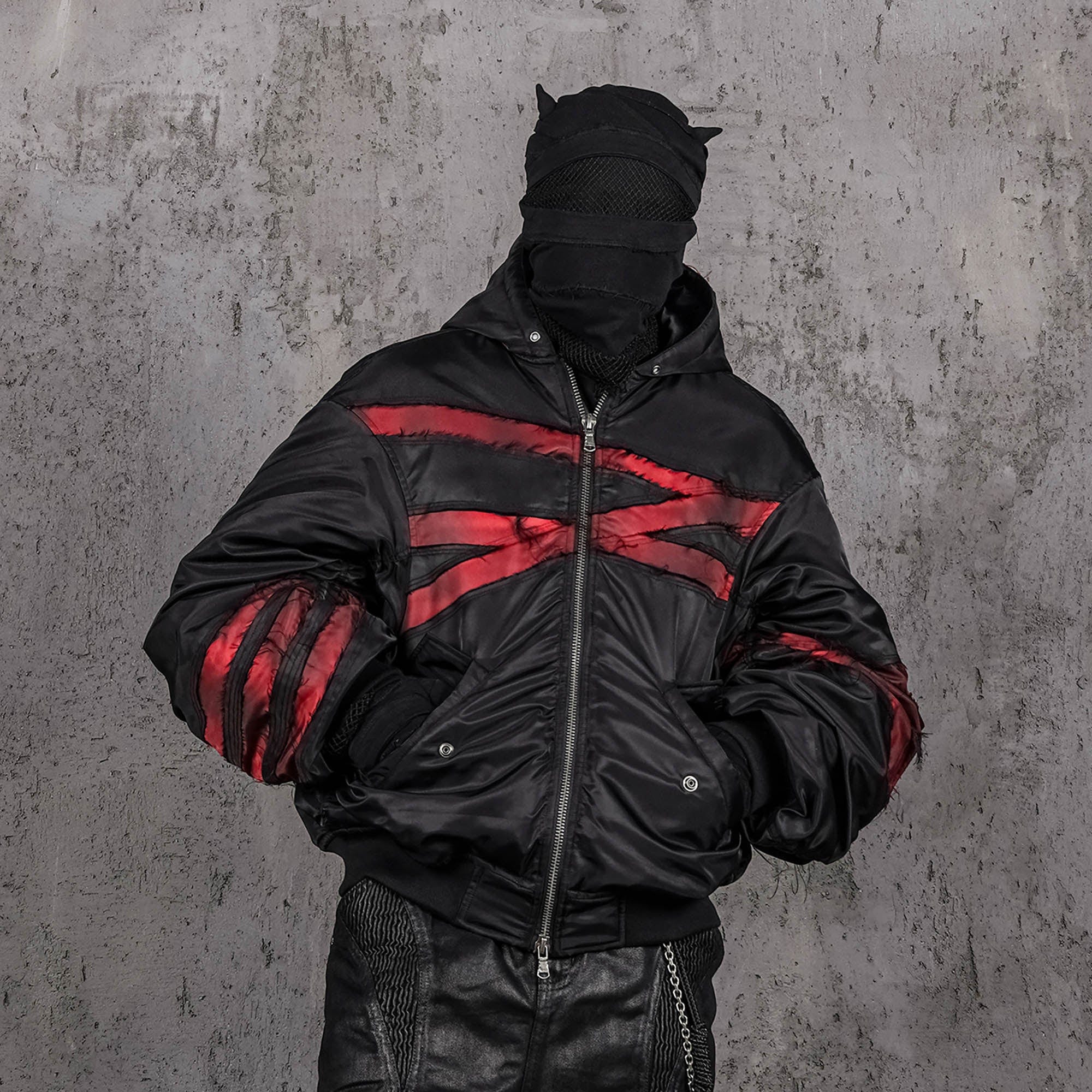 UNDERWATER Distressed Bondage MA-1 Jacket Red, premium urban and streetwear designers apparel on PROJECTISR.com, UNDERWATER