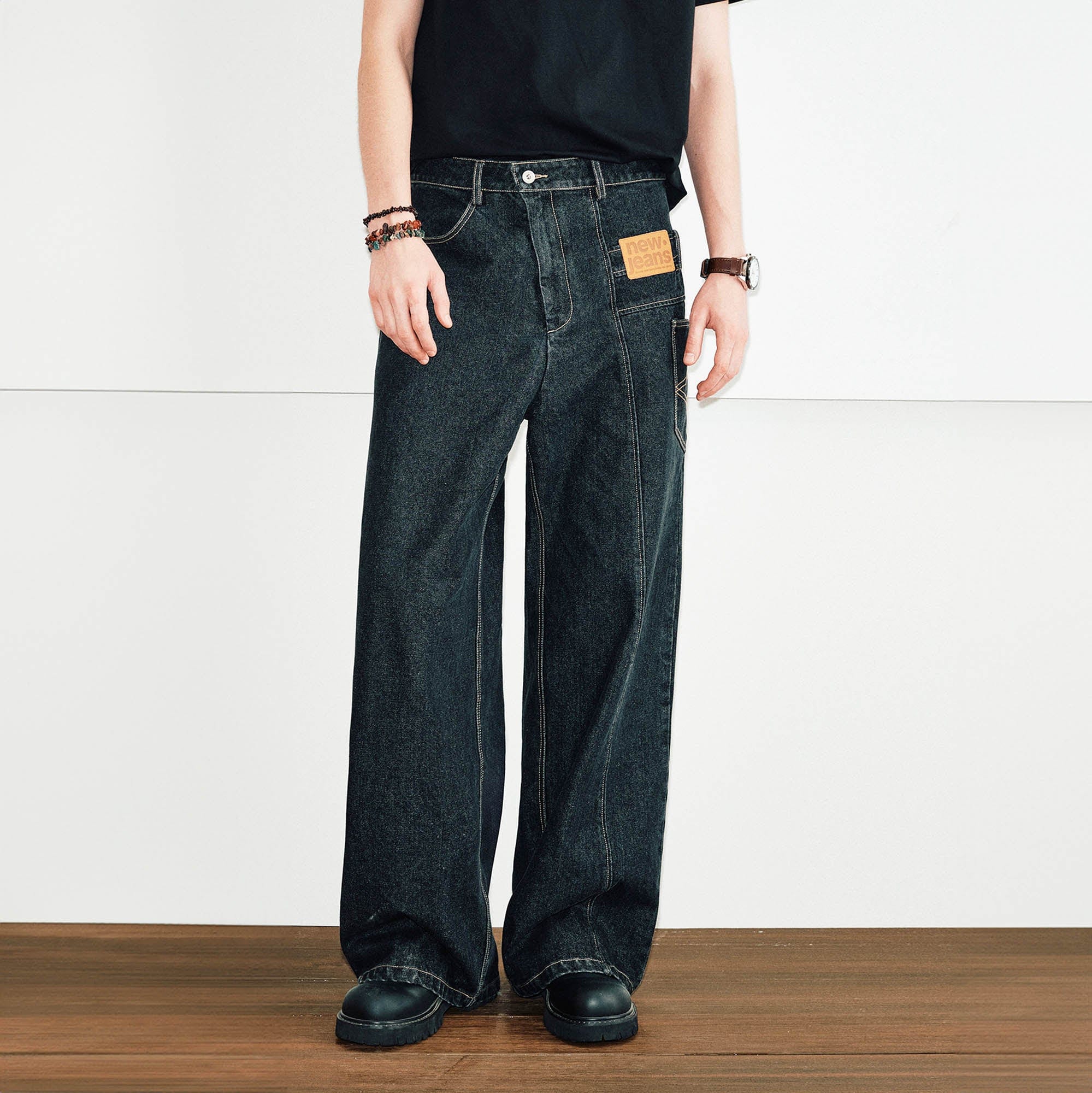 KREATE Misaligned Deconstructed Straight-Leg Jeans