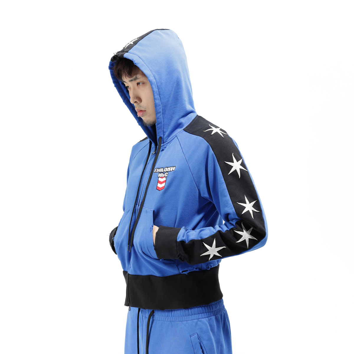 VANGUARDIA Contrast Star Graphic Slim Cropped Hooded Jacket