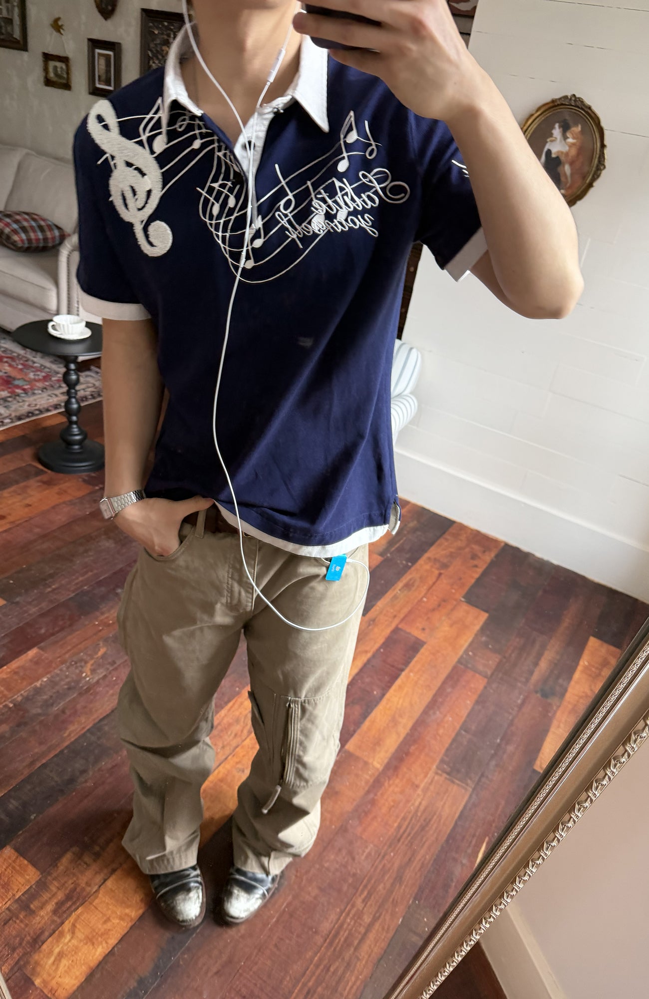 TRECLUB Music Note Embroidered Polo T-Shirt