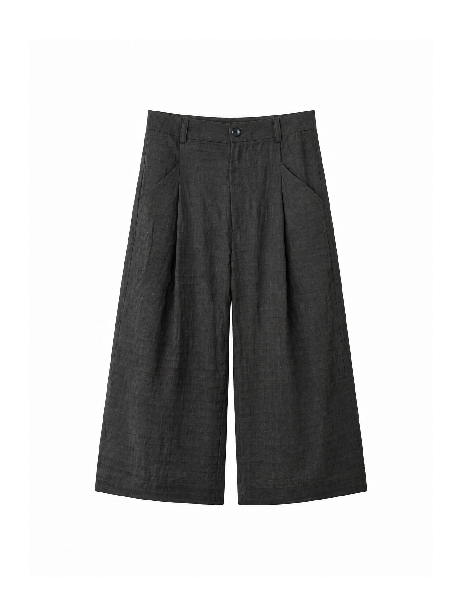 GRAINMUSTARD Linen-Blend Plaid Pleated Cropped Trousers