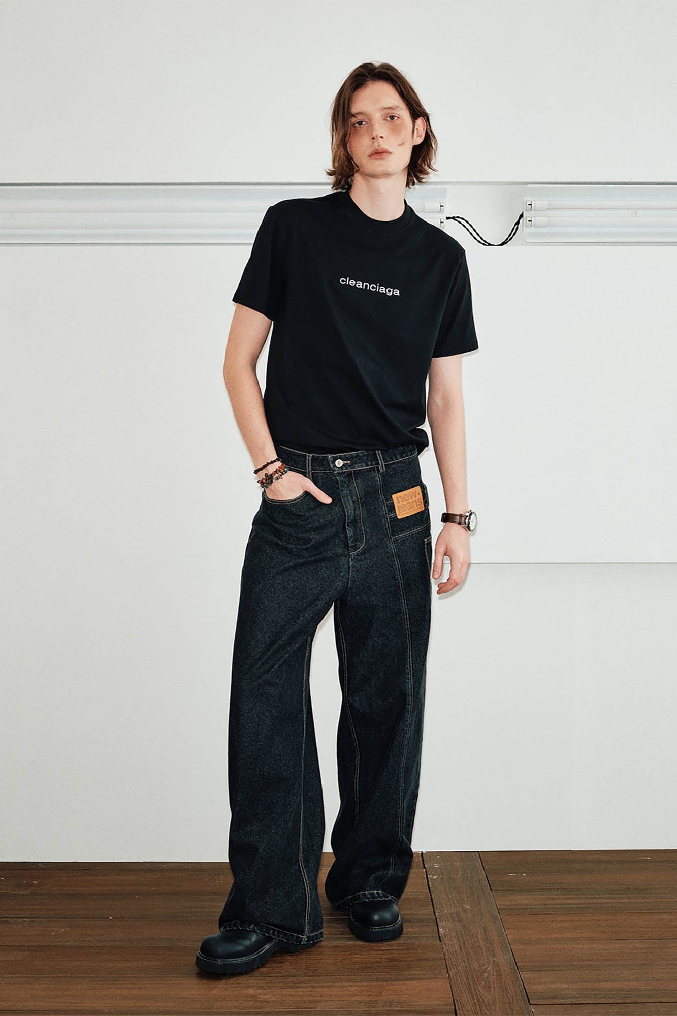 KREATE Misaligned Deconstructed Straight-Leg Jeans