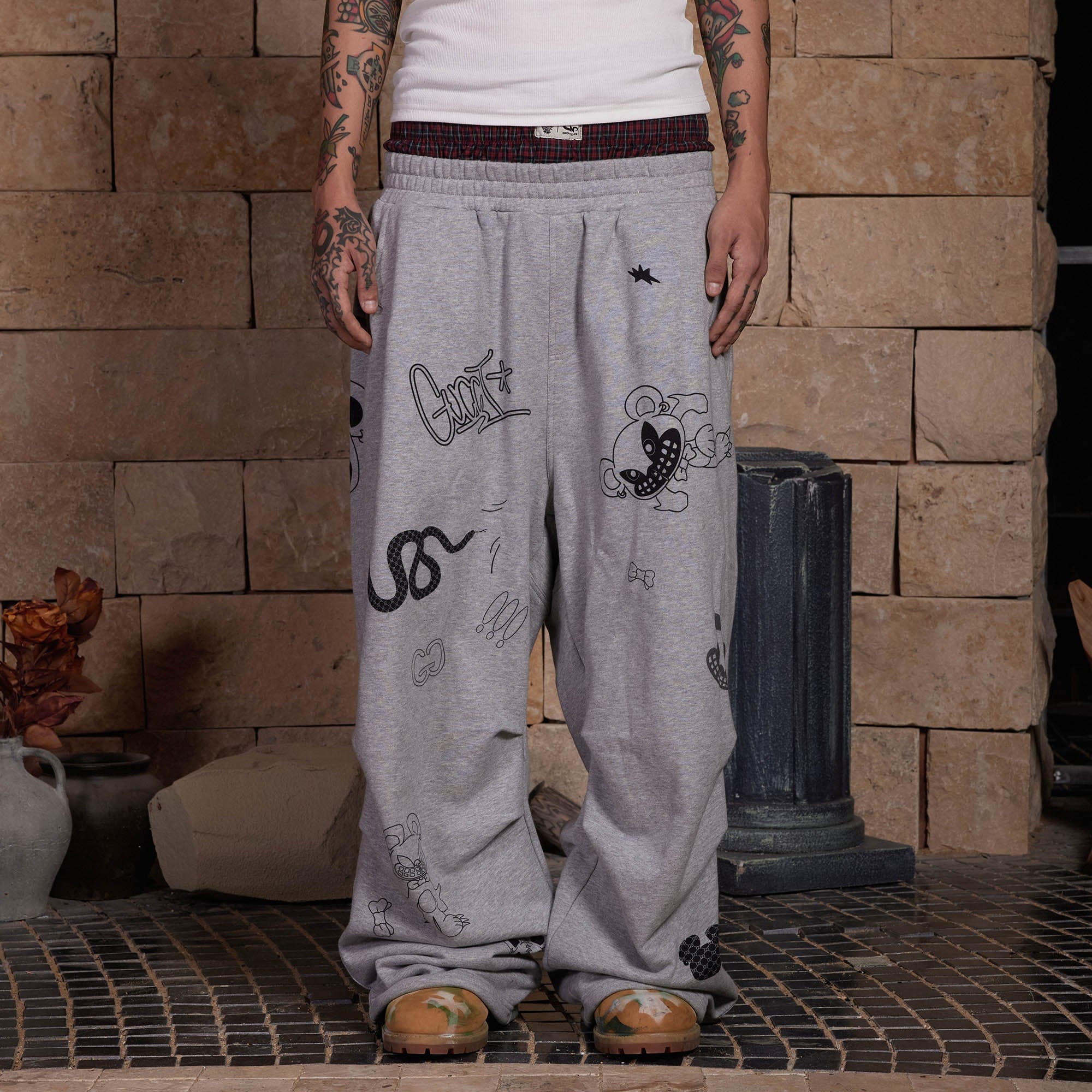 DND4DES Graffiti Crinkled Wide-Leg Sweatpants - Main Image