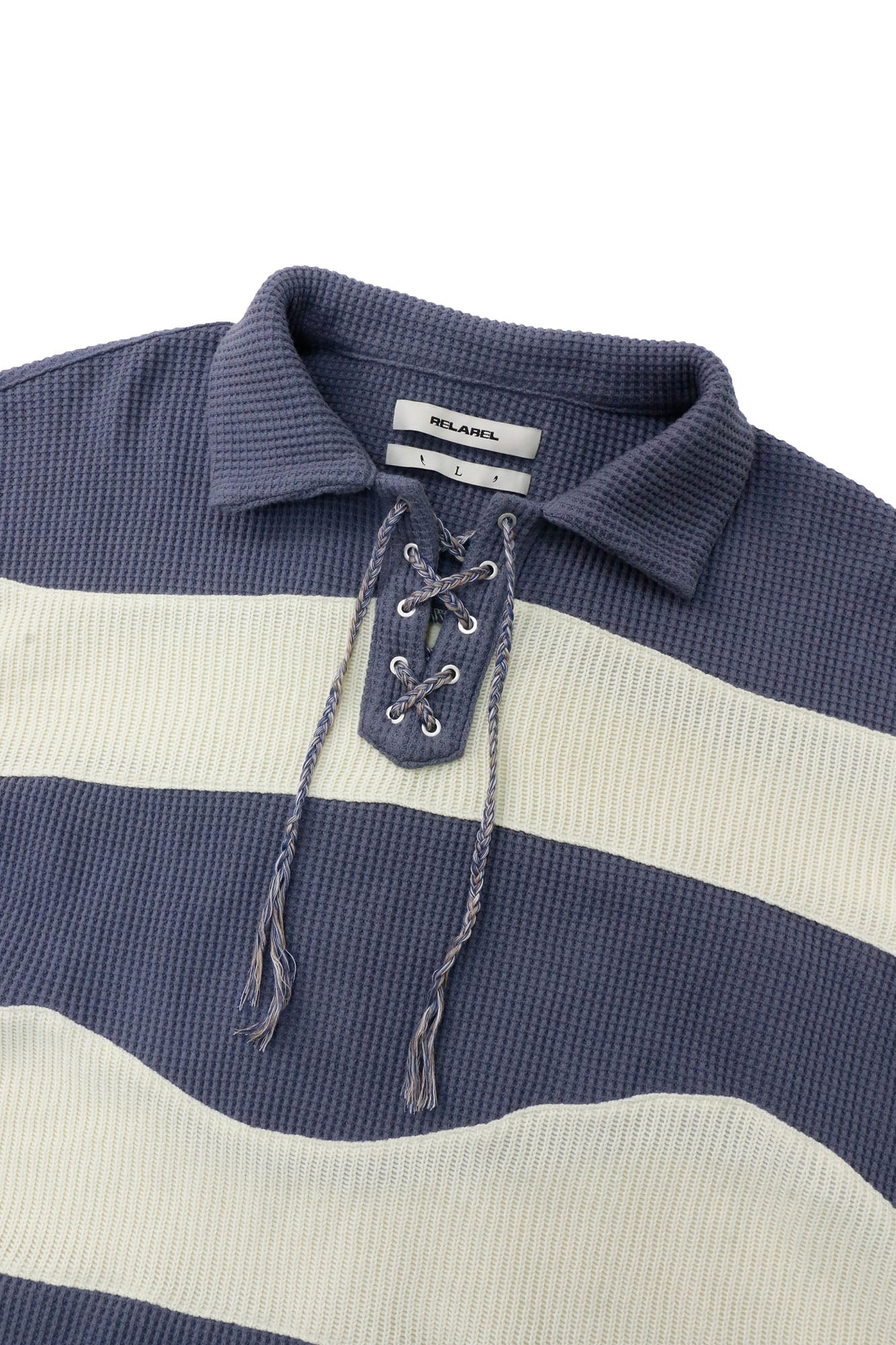 RELABEL Waffle-Knit Stripe Lace-Up Sweatshirt, premium urban and streetwear designers apparel on PROJECTISR.com, RELABEL