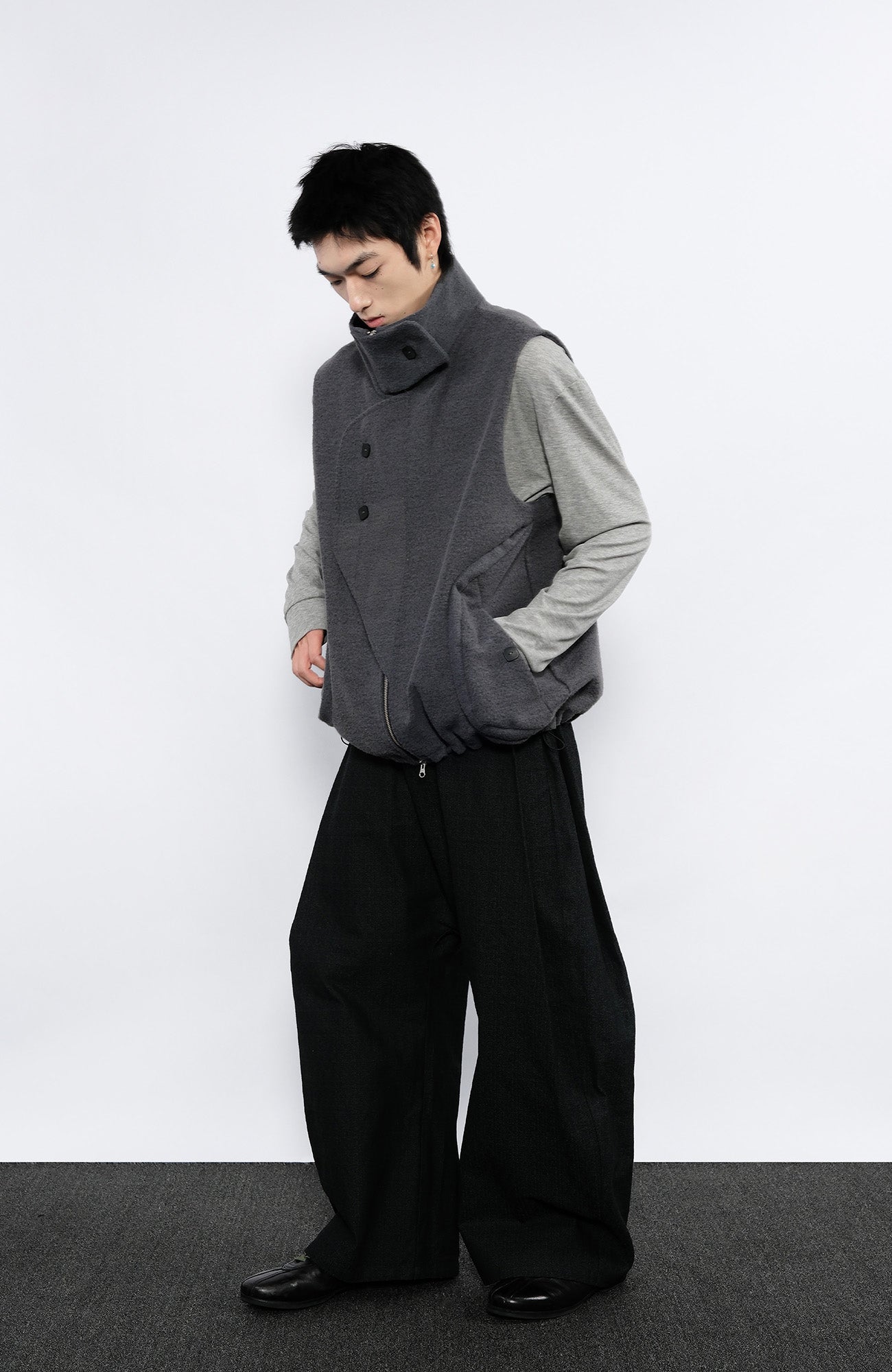 7440 37 1 Asym Placket Drawstring Hem Padded Vest, premium urban and streetwear designers apparel on PROJECTISR.com, 7440 37 1