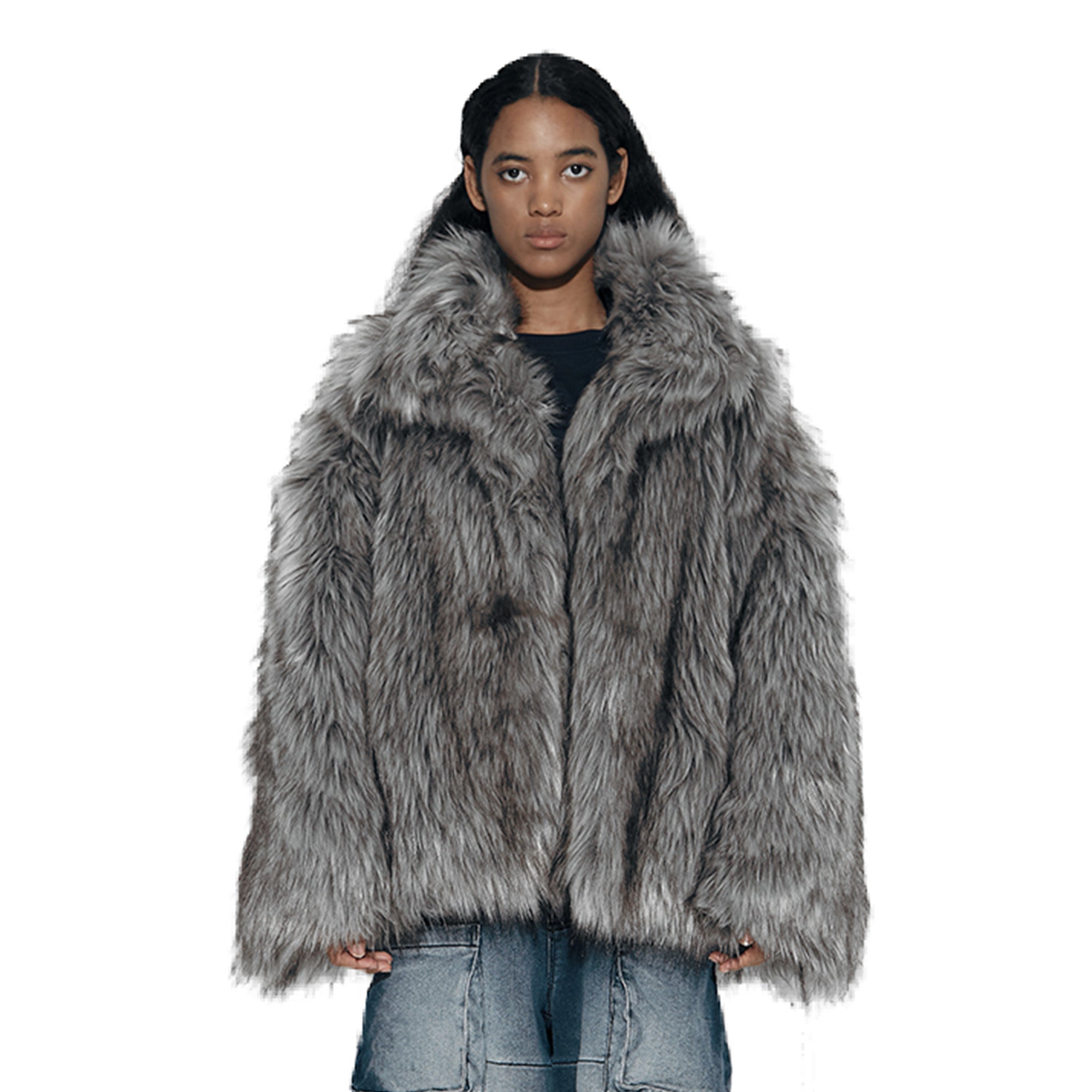 VANN VALRENCÉ Plush-Collar Volume-Fit Faux Fur Coat