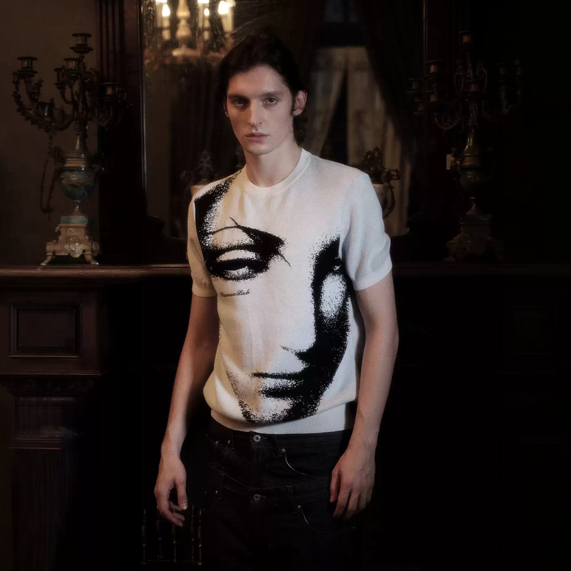 WANNA LAB Portrait Jacquard Knit T-Shirt