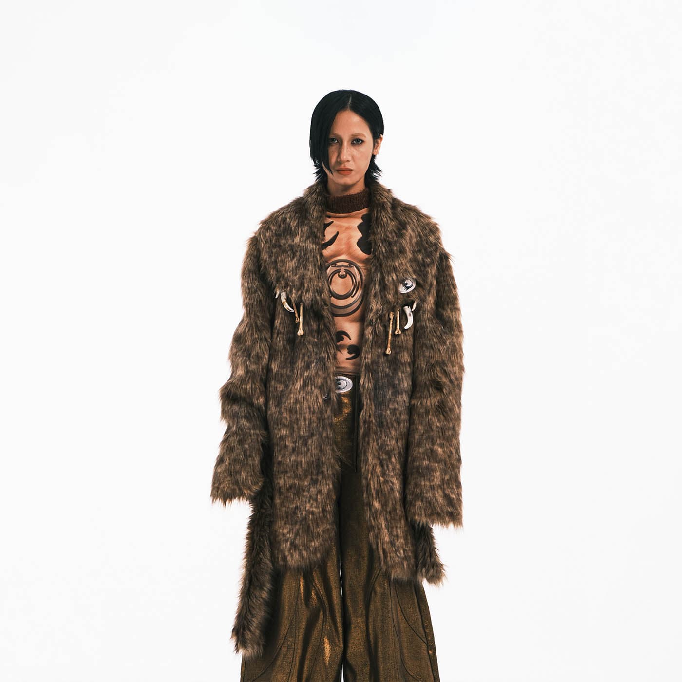 EMBRYO Faux Fur Bone Coat, premium urban and streetwear designers apparel on PROJECTISR.com, EMBRYO