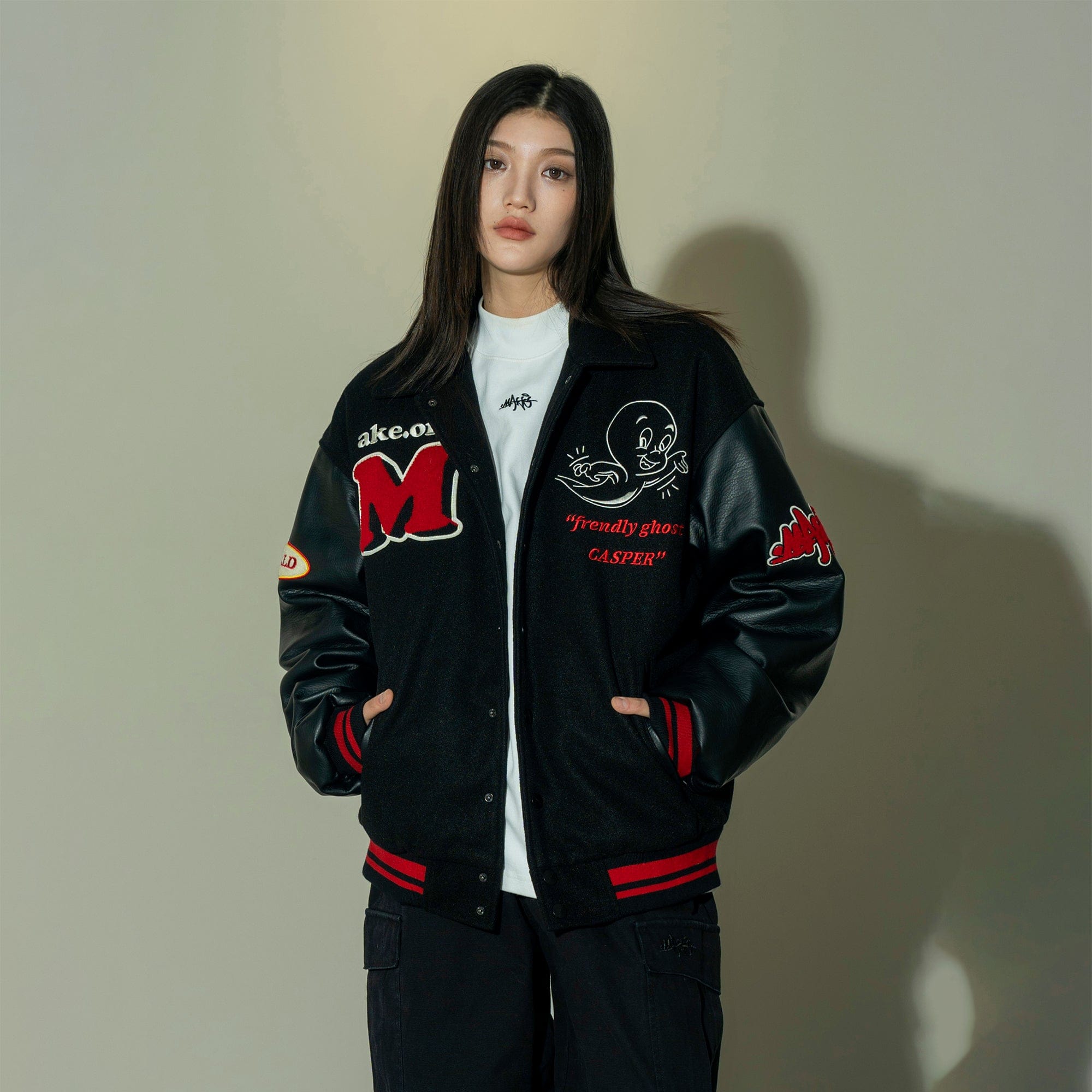 MAKEMORE Demon Patchwork Cotton-padded Baseball Jacket