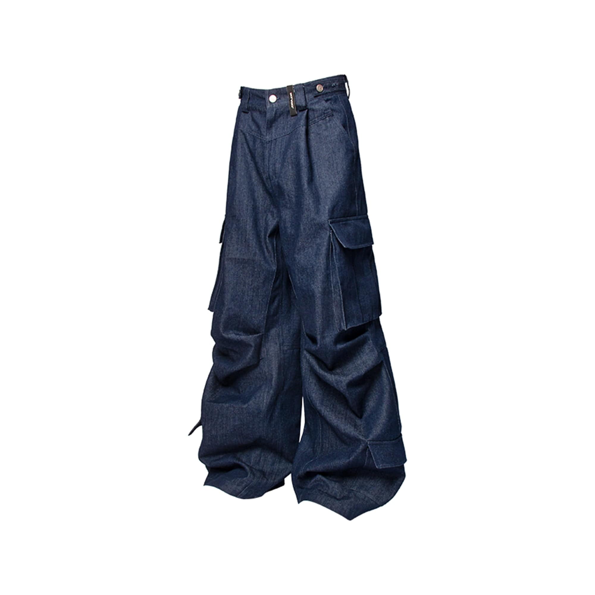 RELABEL Straped Big Pockets Rivet Washed Denim Cargo