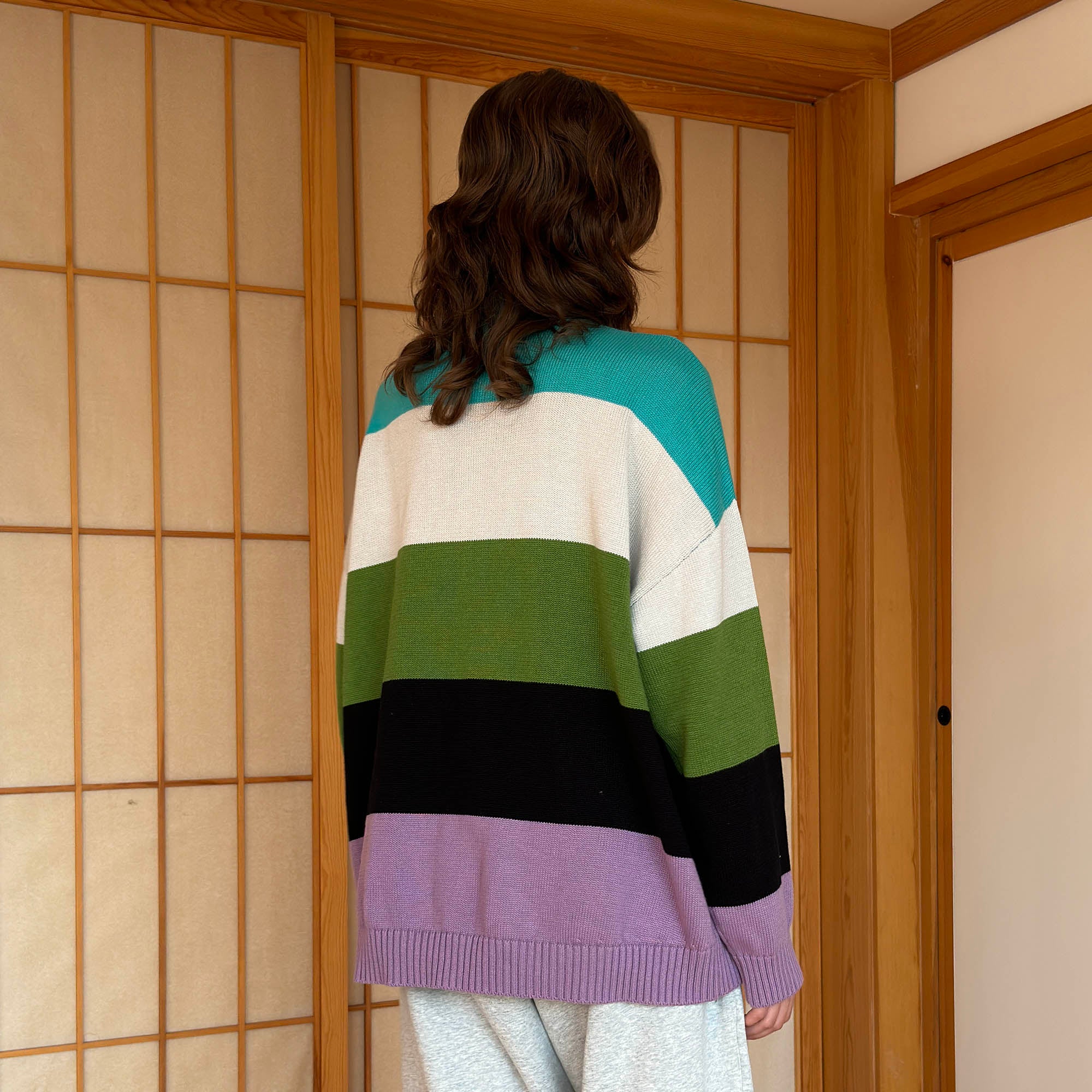 MIICHOUS Nature Magazine Wide-Stripe Polo Sweater