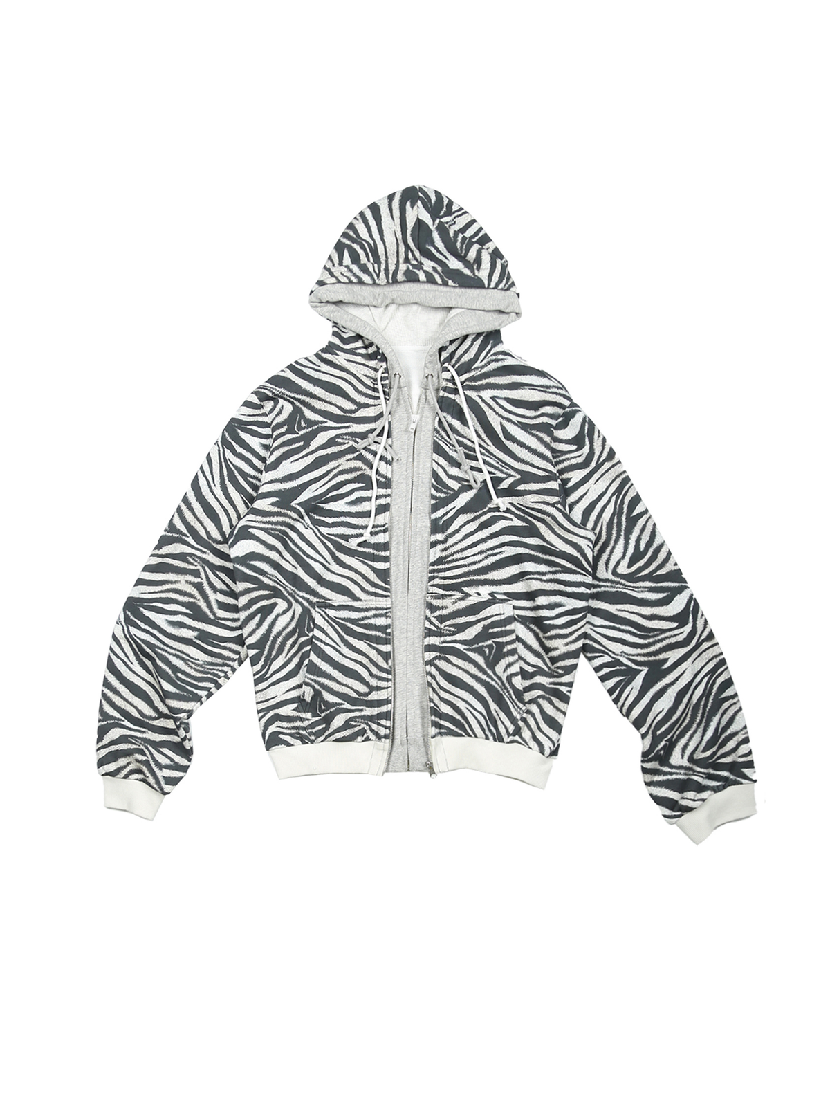 TRECLUB Retro Zebra-Print Zip-Up Hoodie