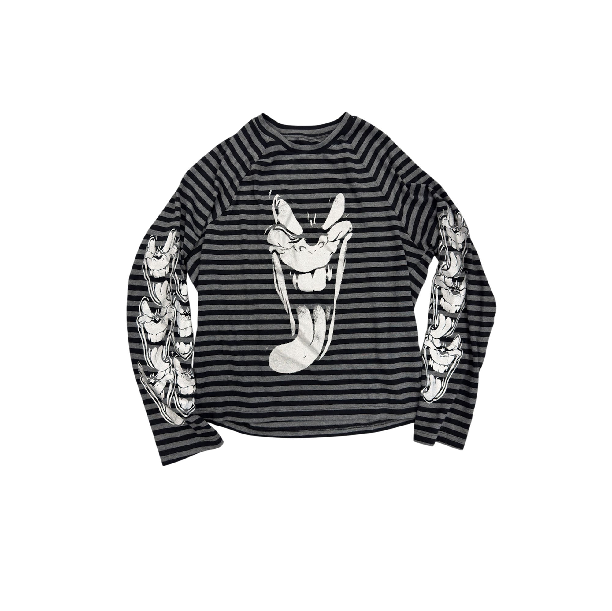 SAXGENWON Retro Striped Graphic Raglan Long-Sleeve Tee